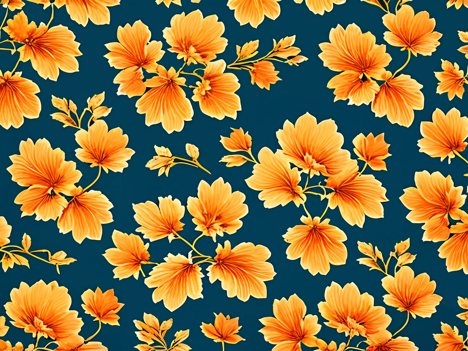 Elegant Vintage Flower Pattern, (use colours Deep Blue, Ocean Teal, Muted Gold, Soft Orange, Burnt Sienna), oil painted, roses, Scrapbook paper, uplighted, pale background, high contrast, bright beautiful colors, diagonal alignment, seamless pattern