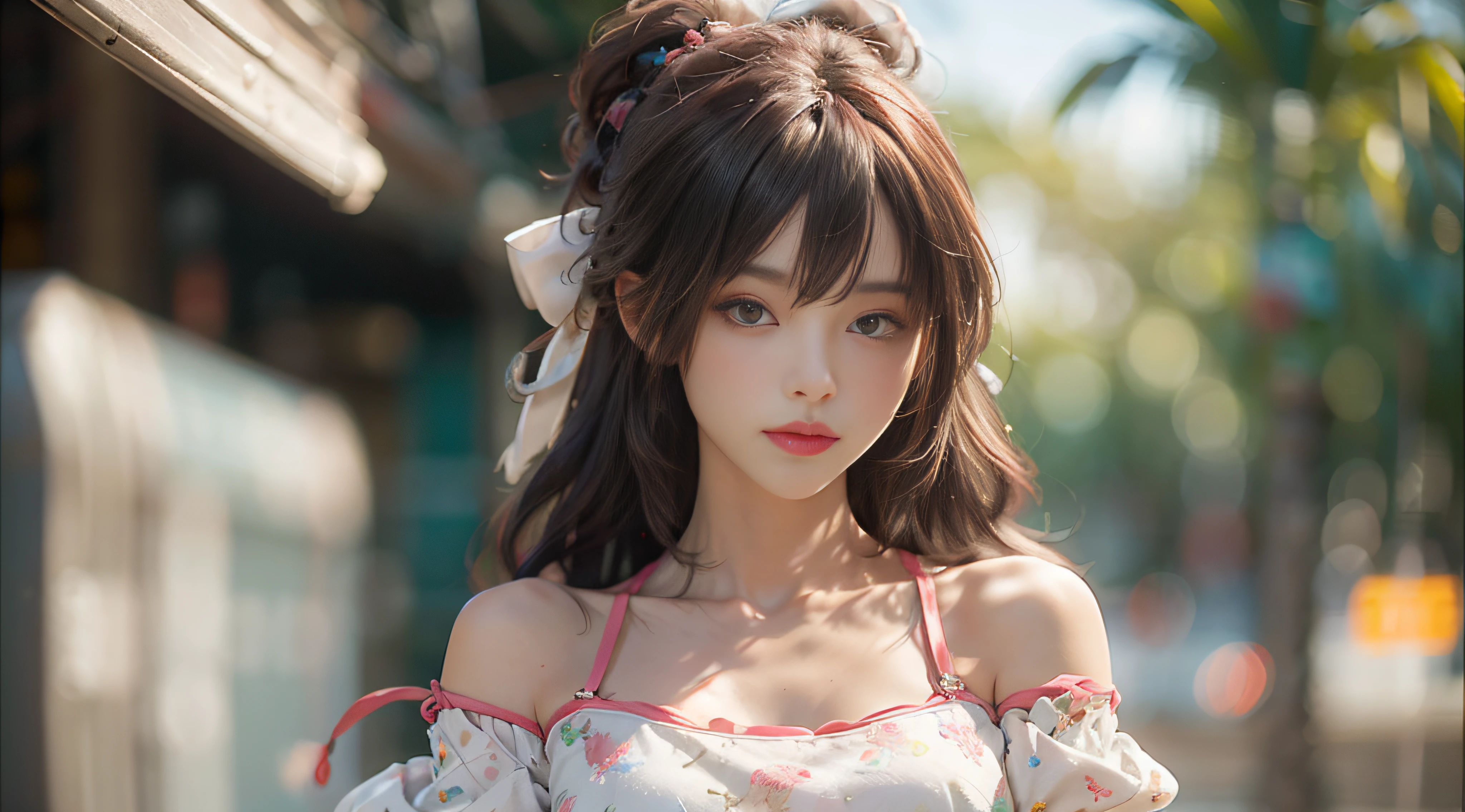 ((Best Quality)), ((Masterpiece)), (Detail: 1.4), 3D, Beautiful Cyberpunk Female Image, HDR (High Dynamic Range), Ray Tracing, NVIDIA RTX, Super Resolution, Unreal 5, Subsurface Scattering, PBR Texture, Post-Processing, Anisotropic Filtering, Depth of Field, Maximum Sharpness and Sharpness, Multi-layer Texture, Albedo and Highlight Mapping, Surface Coloring, Mitsu-Accurate Simulation of Material Interactions, Perfect Proportions, Octane Rendering, Two-color Light, Large Aperture, Low ISO, white balance, regular three-point, 8K RAW, beautiful bright pupils, off-the-shoulder clothes, fine pupils, delicate face and eyes, long eyelashes, blush, delicate and fluffy hair, pink lips, pure, cute, sweet girl, artistic sense, casual wear, high-end sense