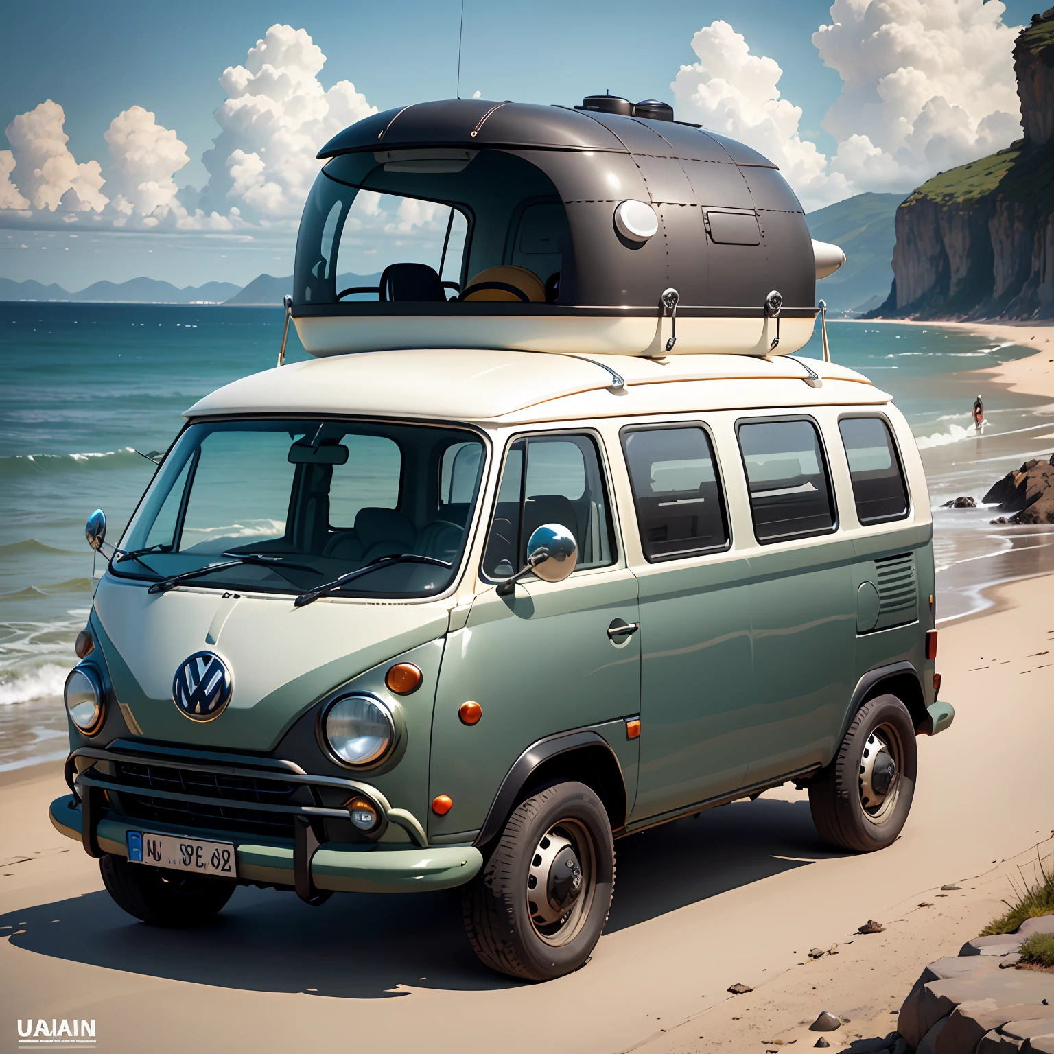 Uma Volkswagen Kombi em forma do mini submarino Titan --auto