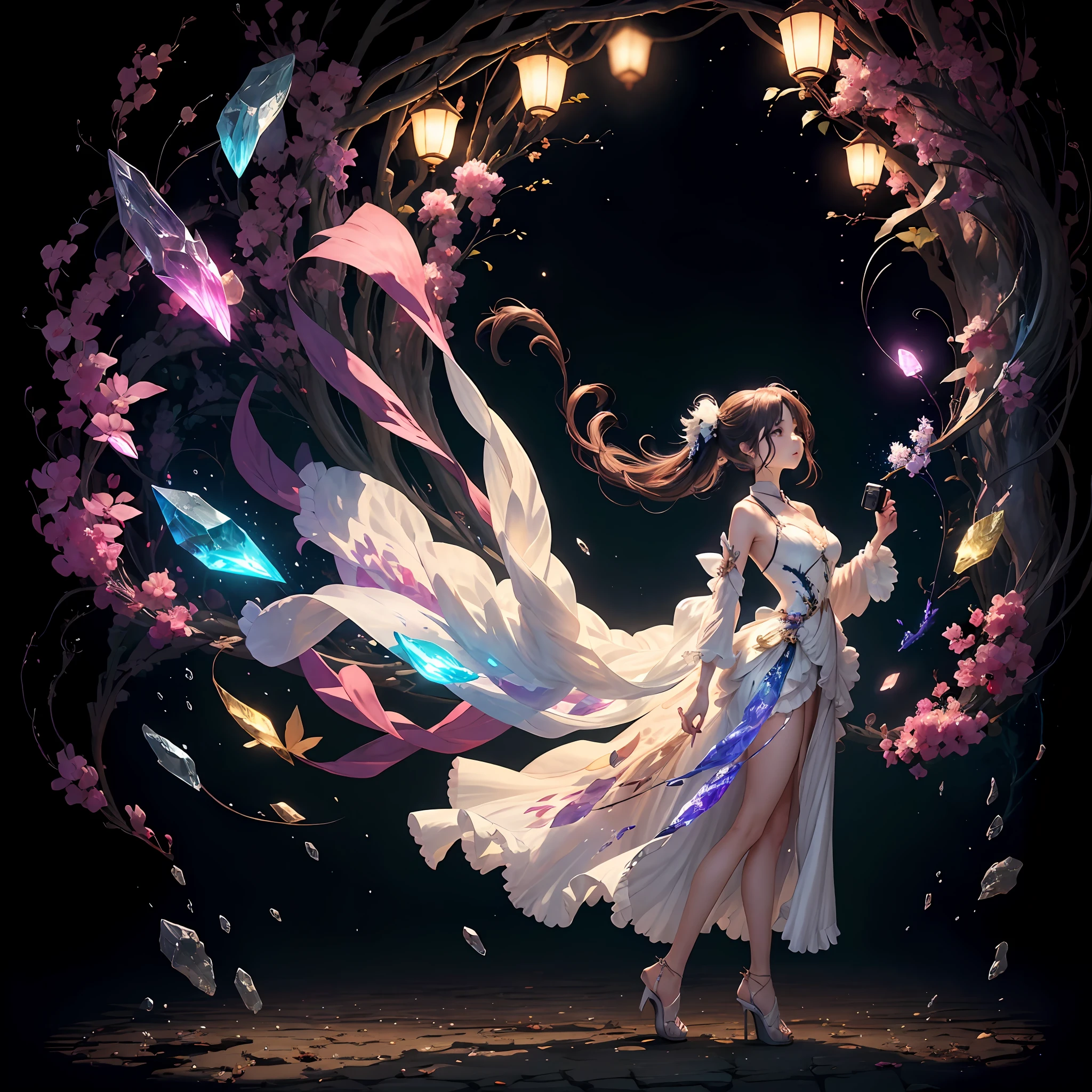 A captivating anime girl gracefully emerges from the pages of a watercolor painting,Correct limbs,her vibrant and intricate colors breathing life into the artwork。She wears extraordinary fantasy costumes,Decorated with exquisite details,Reflects the fascinating world in which she lives。Luminous elements,like glowing crystals and ethereal wisps,Around her,Soft projection、otherworldly glow。The watercolor style makes the image full of fluidity and delicacy,as if the colors are effortlessly blending and bleeding into one another。Camera shot:Medium shot, Camera lens:soft focus, illuminating:with light glowing,watercolor brushstrokes,Crystal heels --auto