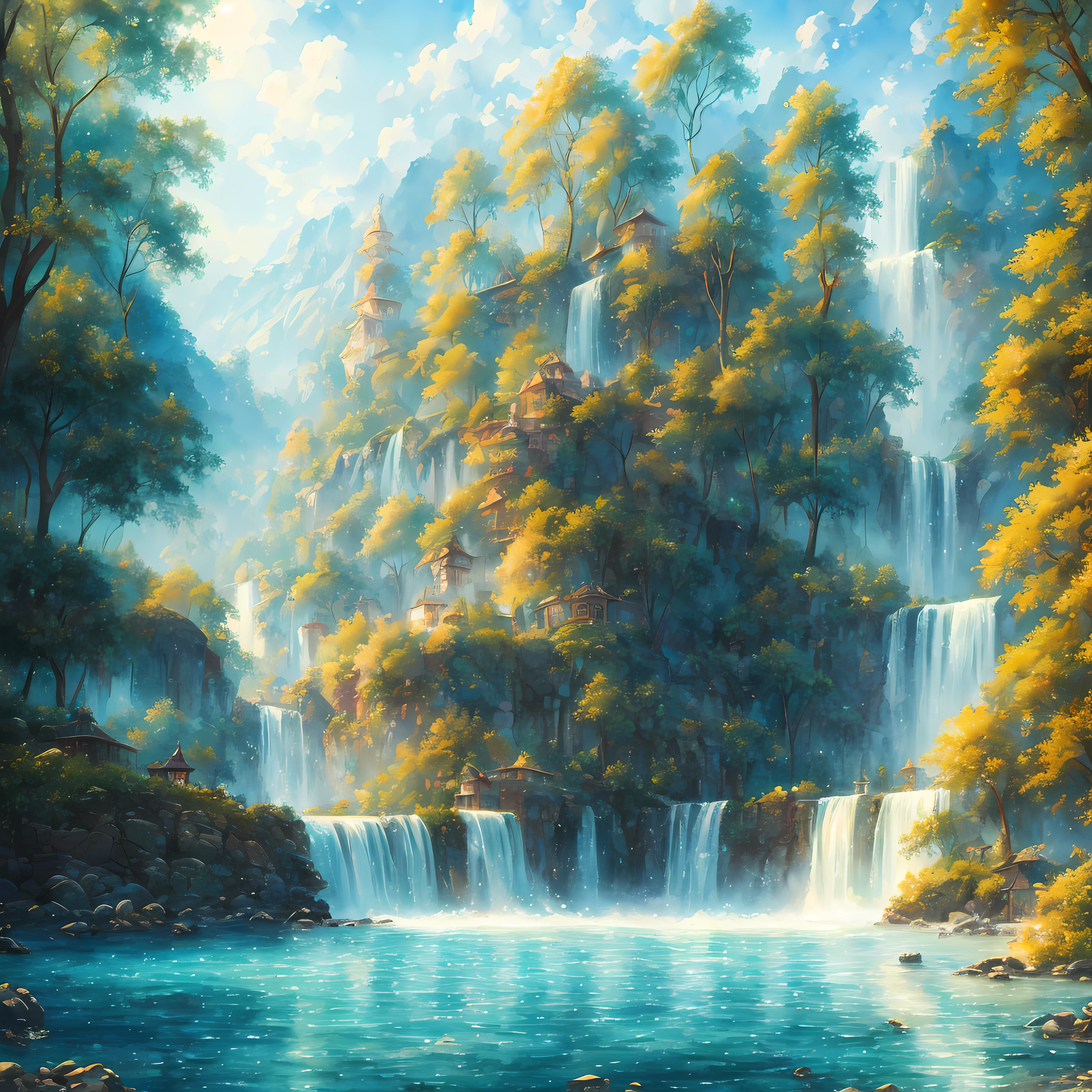 scenecy,Eau,(Very detailed CG unity 8k wallpaper),most beautiful artwork in the world,Professional majestic watercolor,iintricate,high detal,sharp fokus,dramatics,Realistic painting art --auto