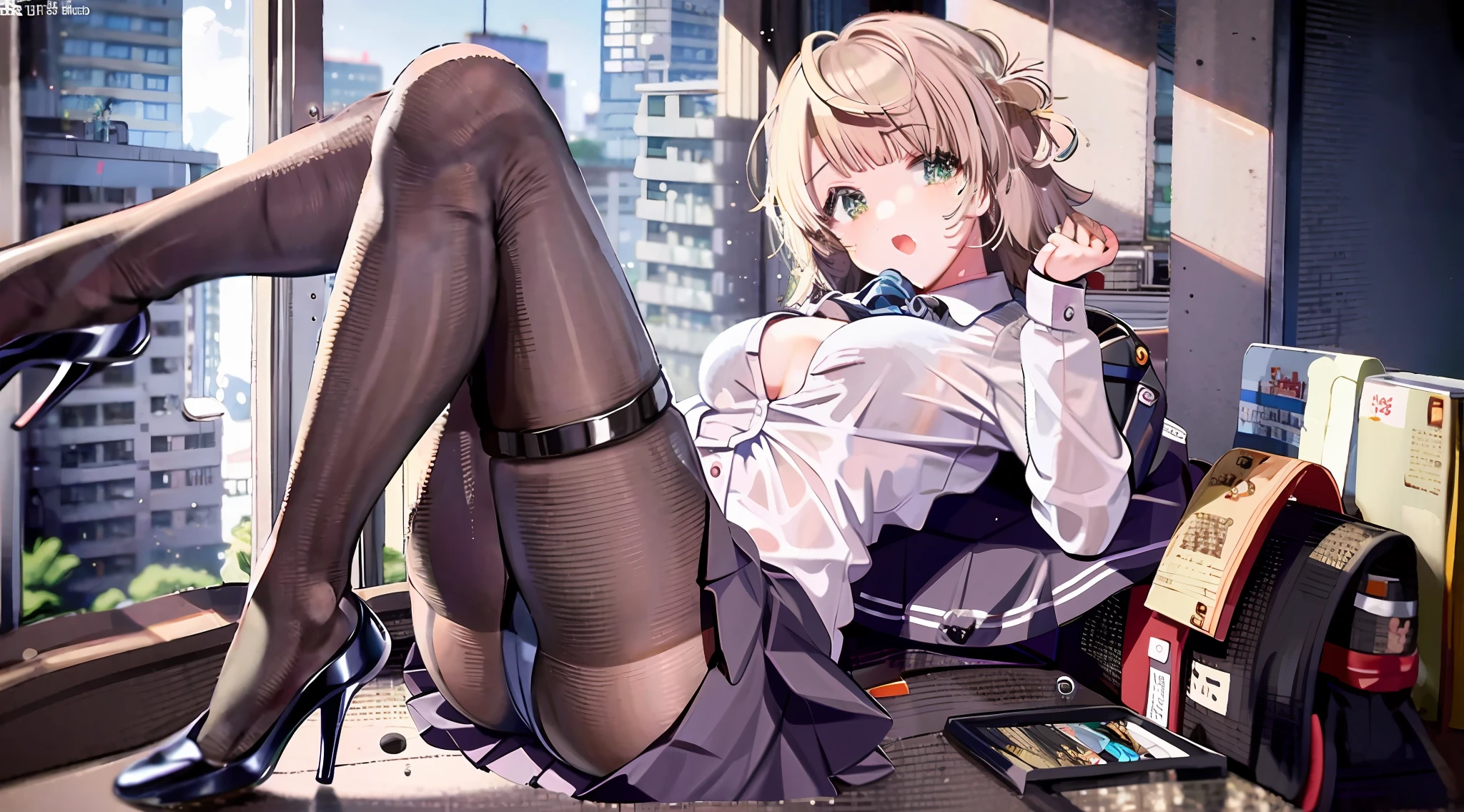 Anime girl sitting on table,Legs crossed, Fine details. Girl front, from girls frontline, sakimichan, (sfv) safe to work, Kantai collection style, girls frontline style, seductive anime girls, Surrealism female students, cyber school girl, at pixiv, Surrealism female students, Realistic schoolgirl, eechi, Kawasi,nakeness,Masturbation,Expose the genitals