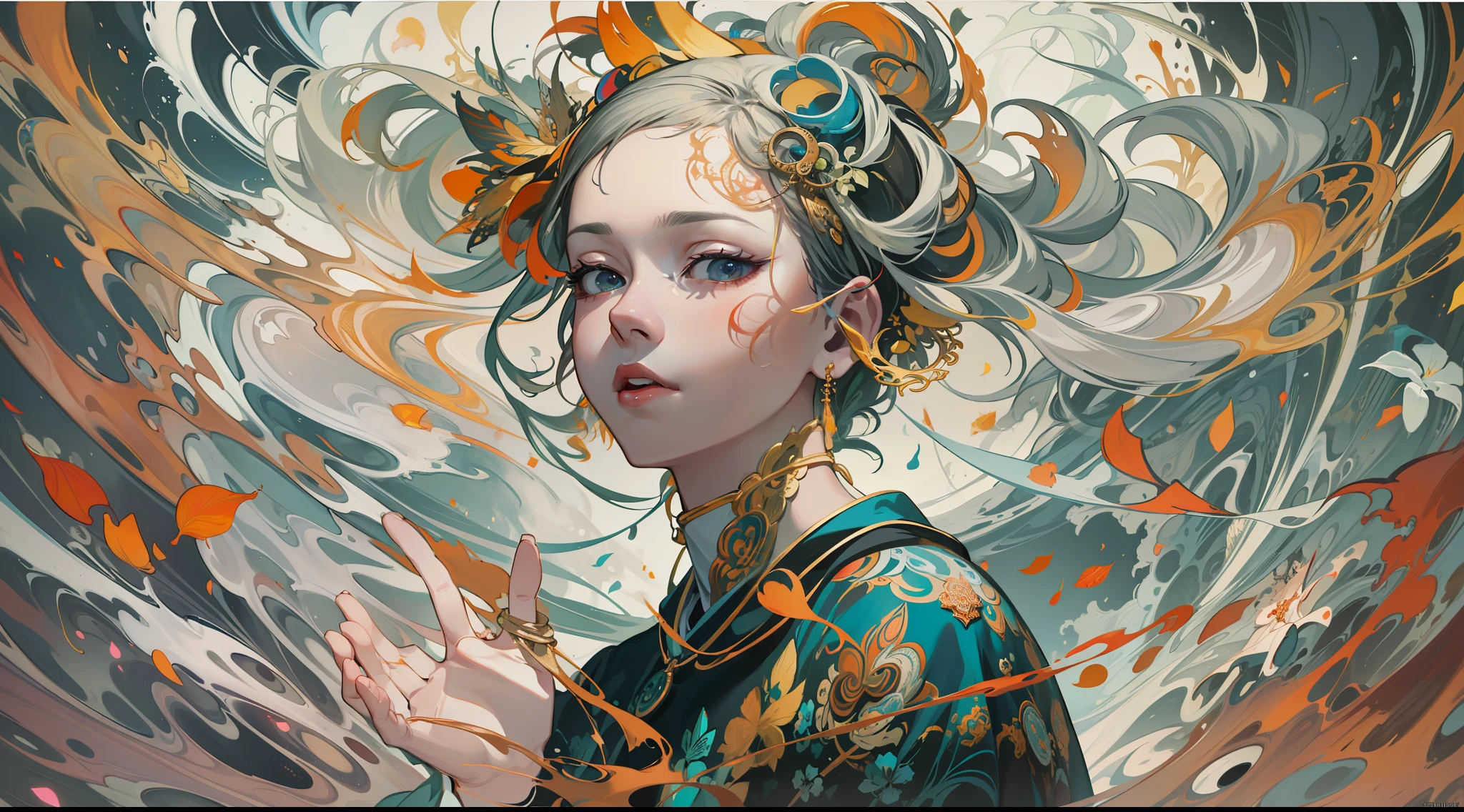 official art, unity 8k wallpaper, ultra detailed, beautiful and aesthetic, masterpiece, best quality, (zentangle, mandala, tangle, entangle), (fractal art:1.3) , 1girl, extremely detailed, dynamic angle, cowboyshot, the most beautiful form of chaos, elegant, a brutalist designed, vivid colours, romanticism, by james jean, roby dwi antono, ross tran, francis bacon, michal mraz, adrian ghenie, petra cortright, gerhard richter, takato yamamoto, ashley wood, atmospheric, ecstasy of musical notes, streaming musical notes visible