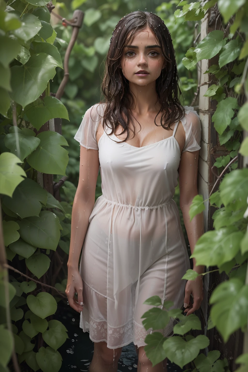 ((Jenna Coleman entet weintrauben)), (standing between grapevines),
Sommersprossen, ((she has round breasts)), (white wet sheath dress)
(kleiner Kopf), ((detailliertes Gesicht)),
Weiches filmisches Licht, ((((Kino-Look)))), (fotorealistisch), (Raytracing), (scharfer Fokus), ((natural realistic skin texture)),
detailliertes Gesicht, detaillierte Lippen, detaillierte Augen, doppeltes Augenlid, Es regnet stark, (wet body), ((web hair)), (wet clohting),