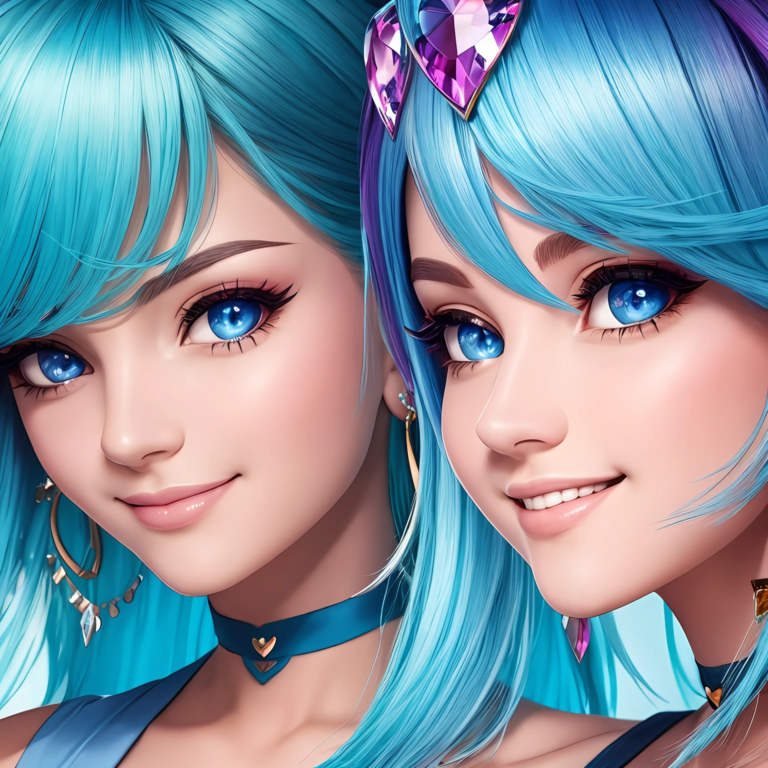 colored inner hair, hairpin, heart-shaped pupils, crystal earrings, light smile, Surrealism, drop shadow, bust chart, close-up, Wide-Angle, 8k, best quality, high details, ccurate, textured skin --auto