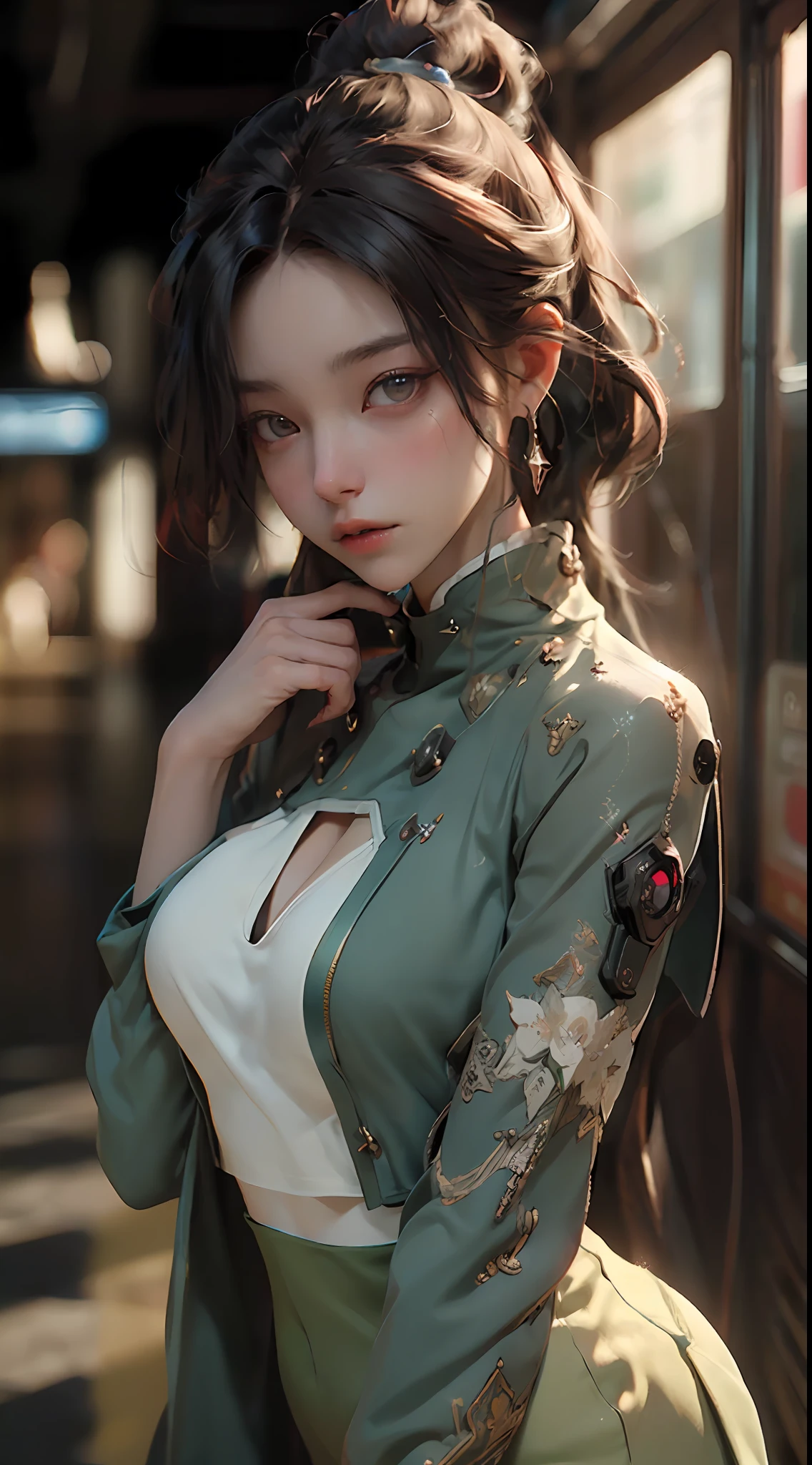 ((Best quality)), ((masterpiece)), (detailed:1.4), 3D, an image of a beautiful cyberpunk female,sexy pose,HDR (High Dynamic Range),Ray Tracing,NVIDIA RTX,Super-Resolution,Unreal 5,Subsurface scattering,PBR Texturing,Post-processing,Anisotropic Filtering,Depth-of-field,Maximum clarity and sharpness,Multi-layered textures,Albedo and Specular maps,Surface shading,Accurate simulation of light-material interaction,Perfect proportions,Octane Render,Two-tone lighting,Wide aperture,Low ISO,White balance,Rule of thirds,8K RAW,