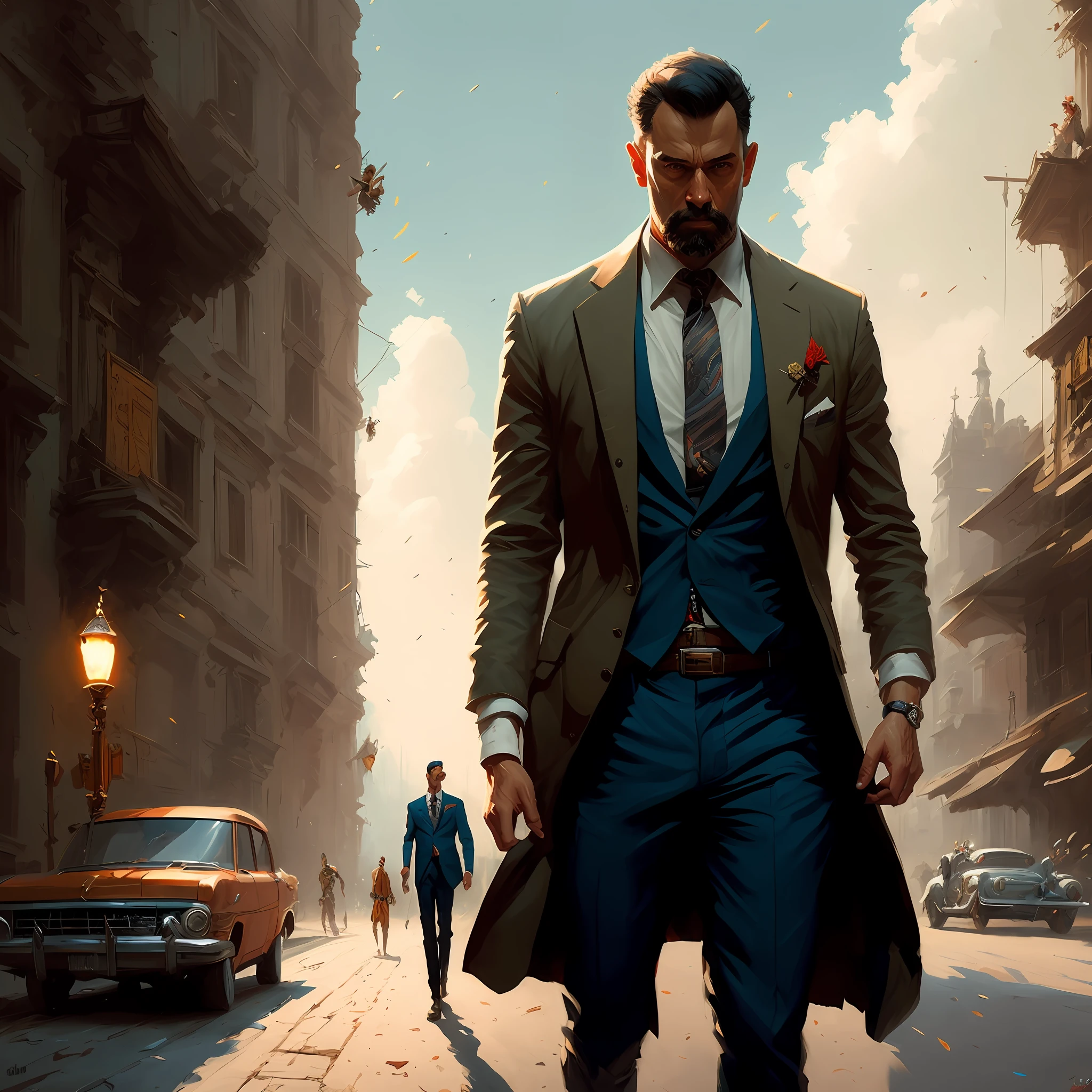 photo by Abner Estevão, old-fashioned suit, assustador, inquietante, Majestic professional oil painting by Ed Blinkey, atey ghailan, por jeremy mann, greg manchess, antonio moro, trending on artstation, trending on cgsociety, intrincado, alto detalhe, foco nítido, dramatic, fotorrealista pintura arte por midjourney e greg rutkowski --auto