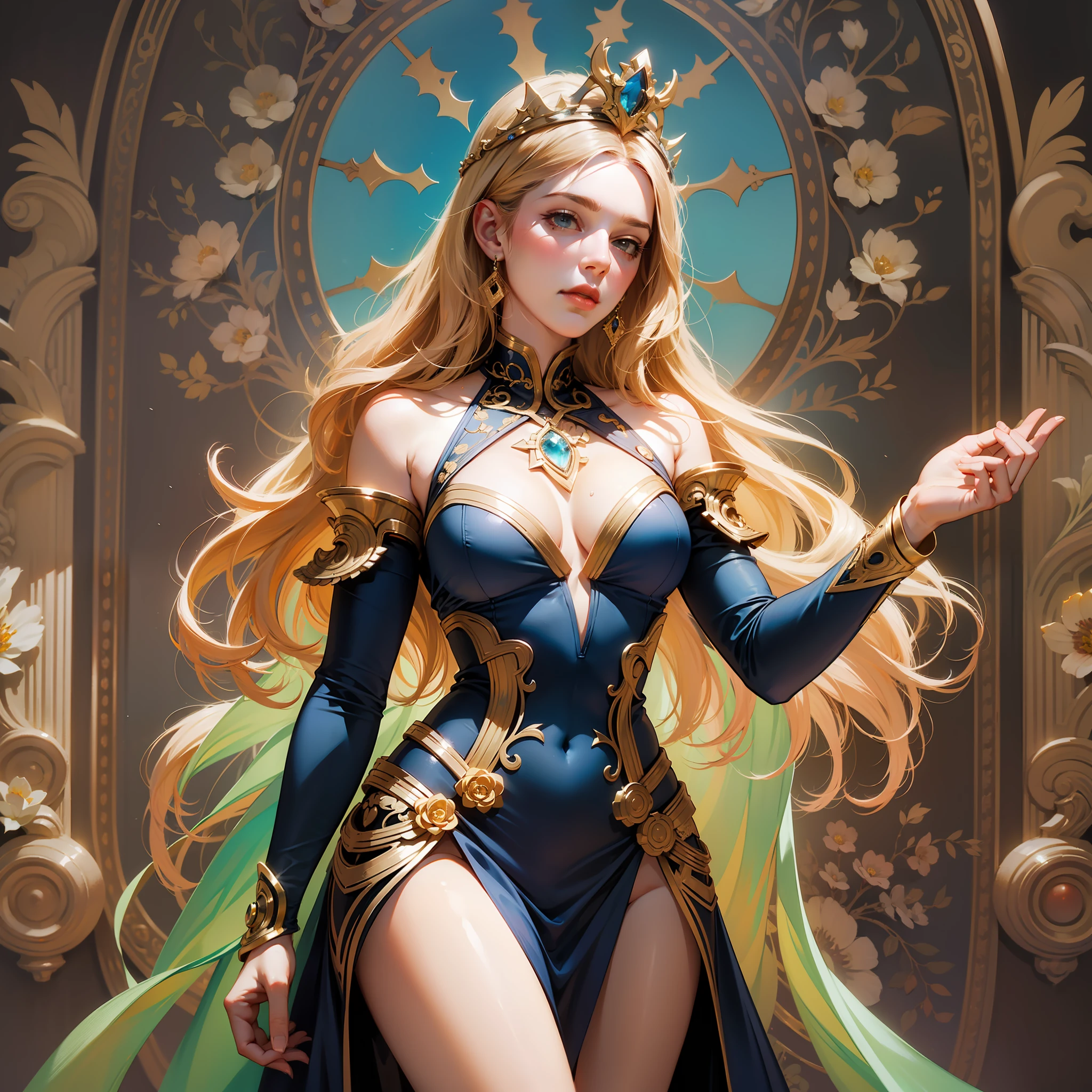 Clara Crawford, photorealistic beautiful woman, light hair, full body, cover, hyperdetailed painting, luminism, Bar lighting, complex, 4k resolution concept art portrait by Greg Rutkowski, Artgerm, WLOP, Alphonse Mucha, little fusion pojatti realistic steampunk, fractal isometrics details bioluminescens : a stunning realistic photograph 30 years , redhead, italian goddness beautiful awesome with big white flowers tiara of wet bone structure, 3d render, octane render, intricately detailed, titanium decorative headdress, cinematic, trending on artstation | Isometric | Centered hipereallistic cover photo awesome full color, hand drawn, dark, gritty, realistic mucha, klimt, erte .12k, intricate. hit definition , cinematic,Rough sketch, mix of bold dark lines and loose lines, bold lines, on paper , full body with velvet dress, humanoid, Full body.