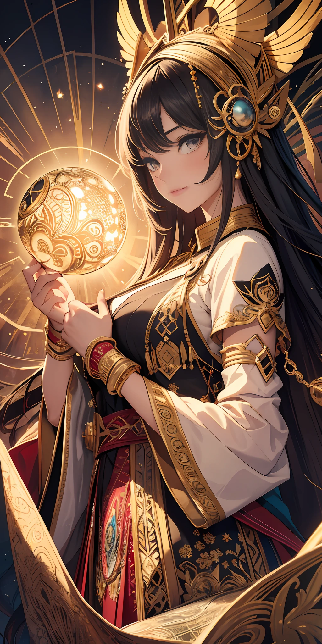 (masterpiece, top quality, best quality, official art, beautiful and aesthetic:1.2), (1girl), extreme detailed,colorful,highest detailed, official art, unity 8k wallpaper, ultra detailed, beautiful and aesthetic, beautiful, masterpiece, best quality, (zentangle, mandala, tangle, entangle) ,holy light,gold foil,gold leaf art,glitter drawing, PerfectNwsjMajic
