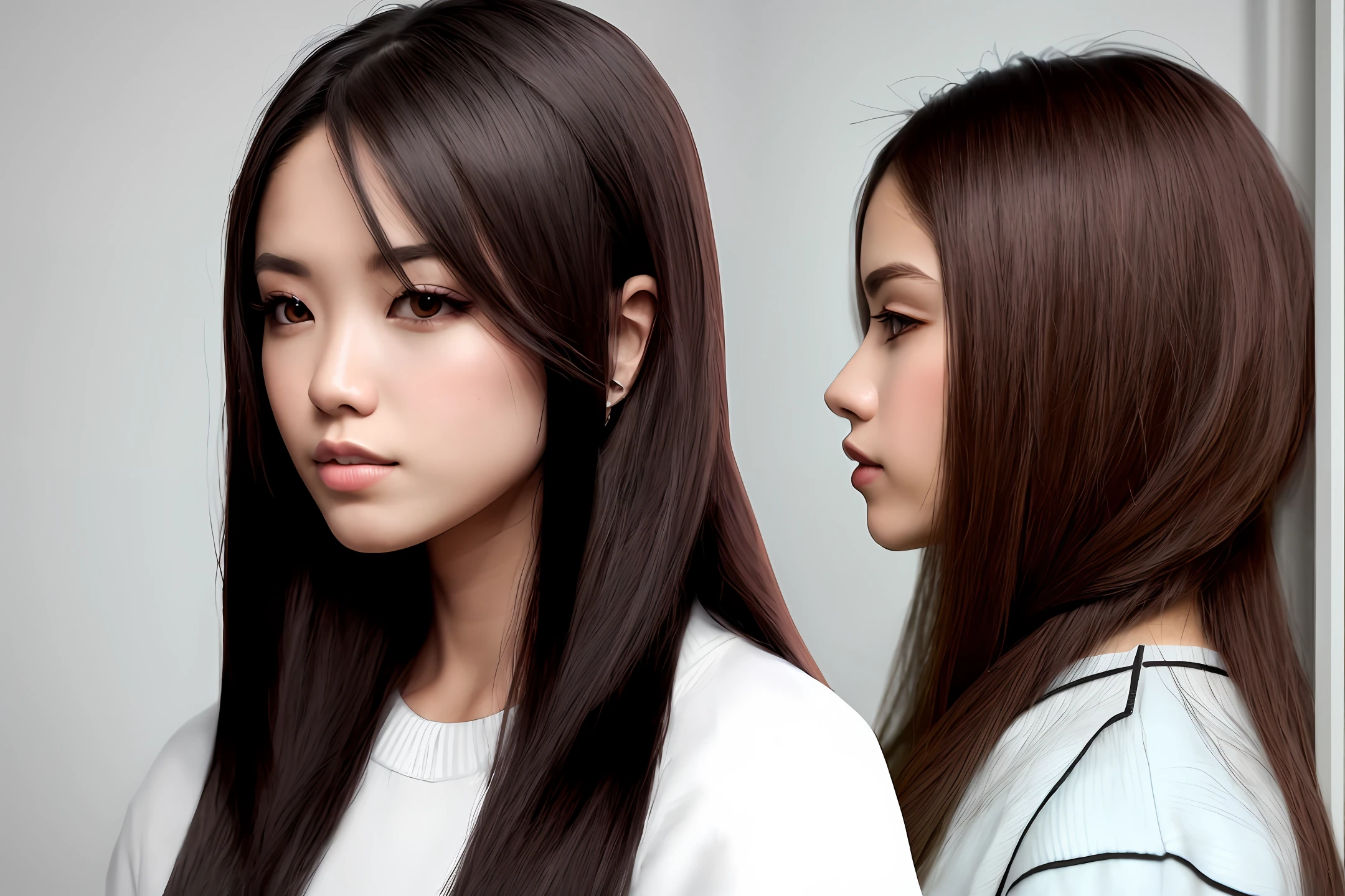long whitr hair,tall nose bridge