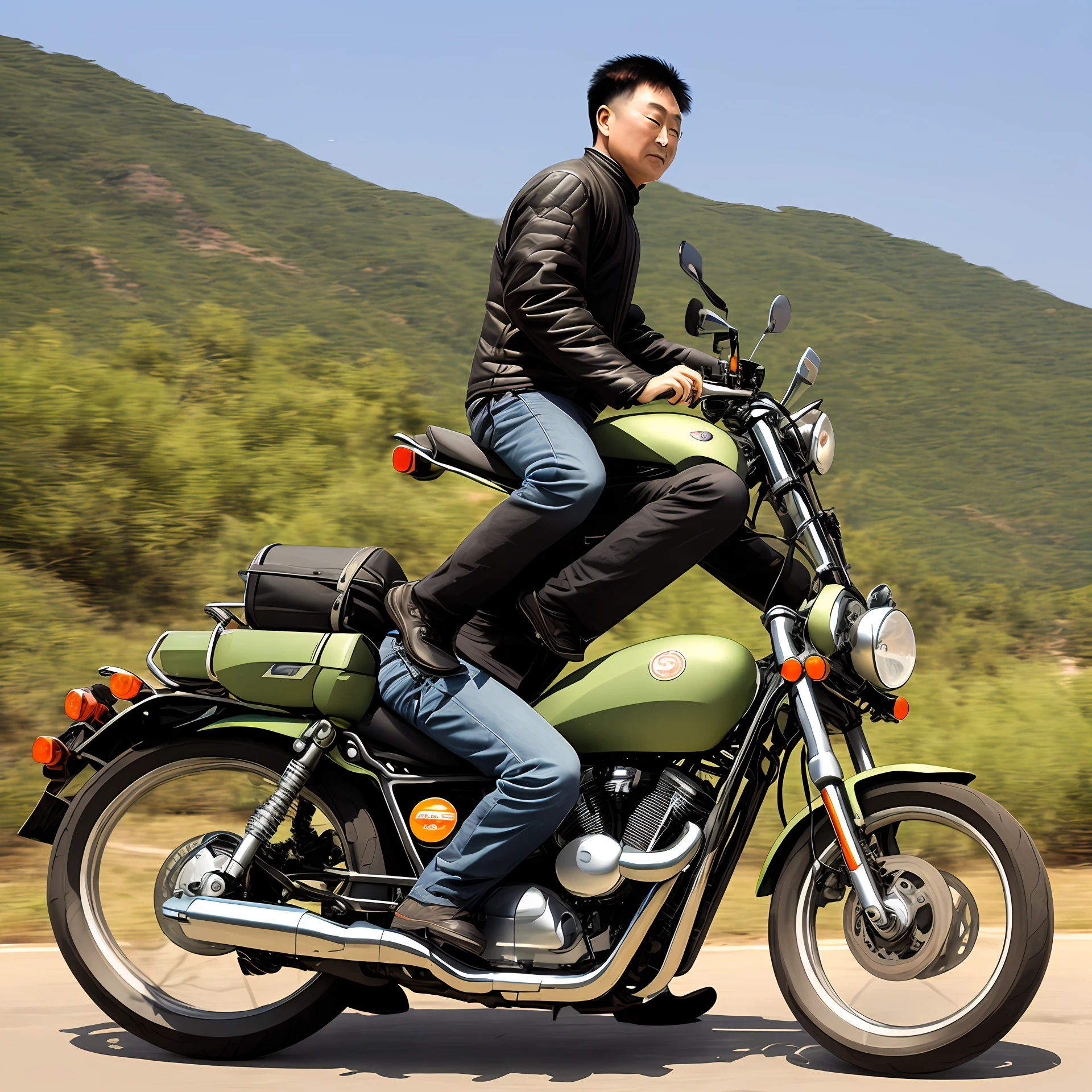 Li Bai rides a motorcycle