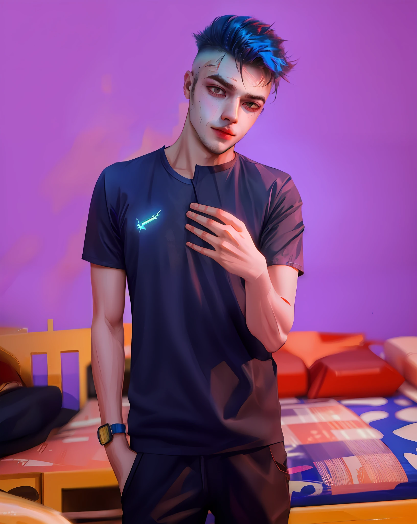 Change background cyberpunk handsome boy, realistic face, 8k, ultra realistic,