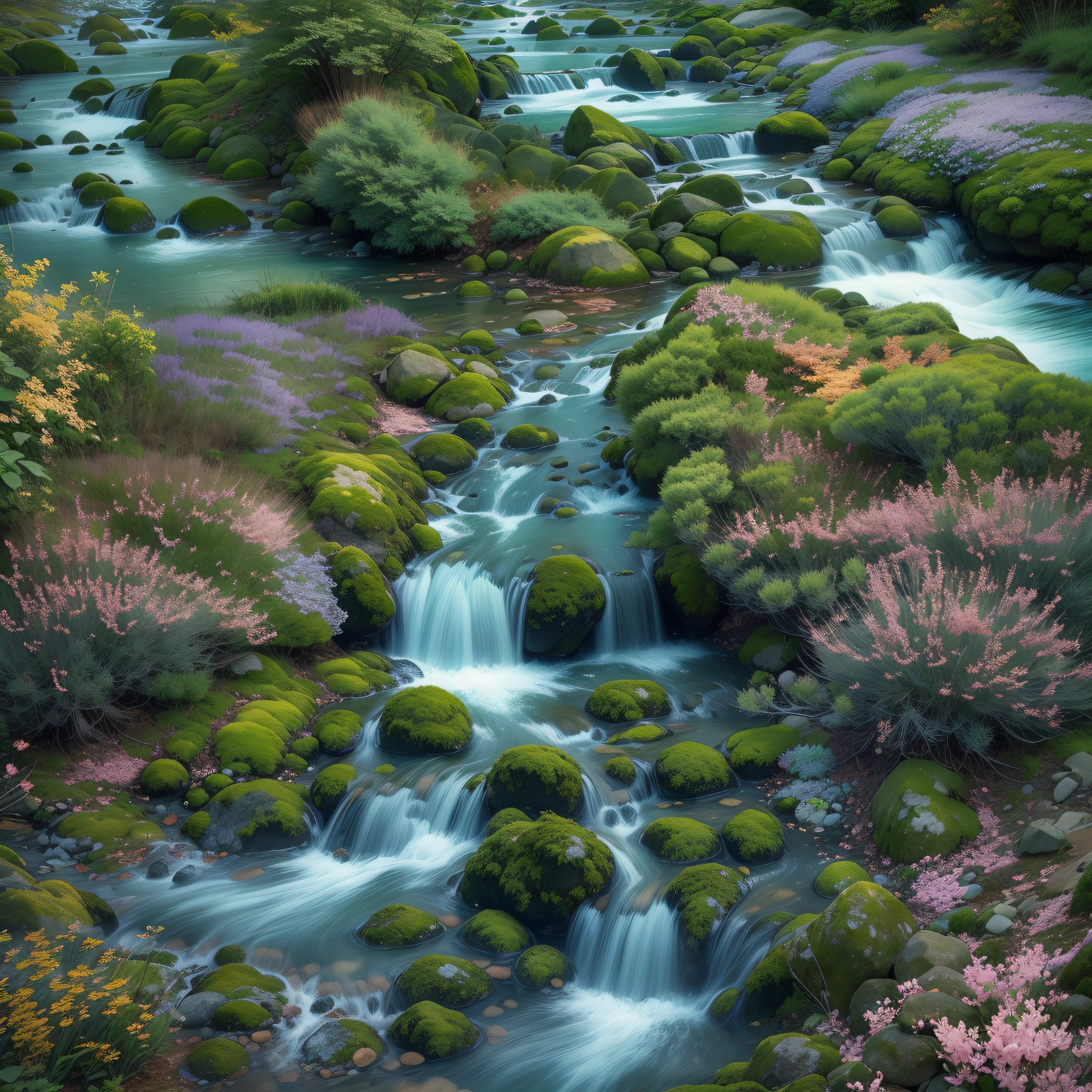 shows an impressive landscape where water flows majestically. Its crystalline streams feed lush vegetation and bring life to diverse living creatures. The image captures the beauty and vitality that water brings to our world, reminding us of its importance to our existence.