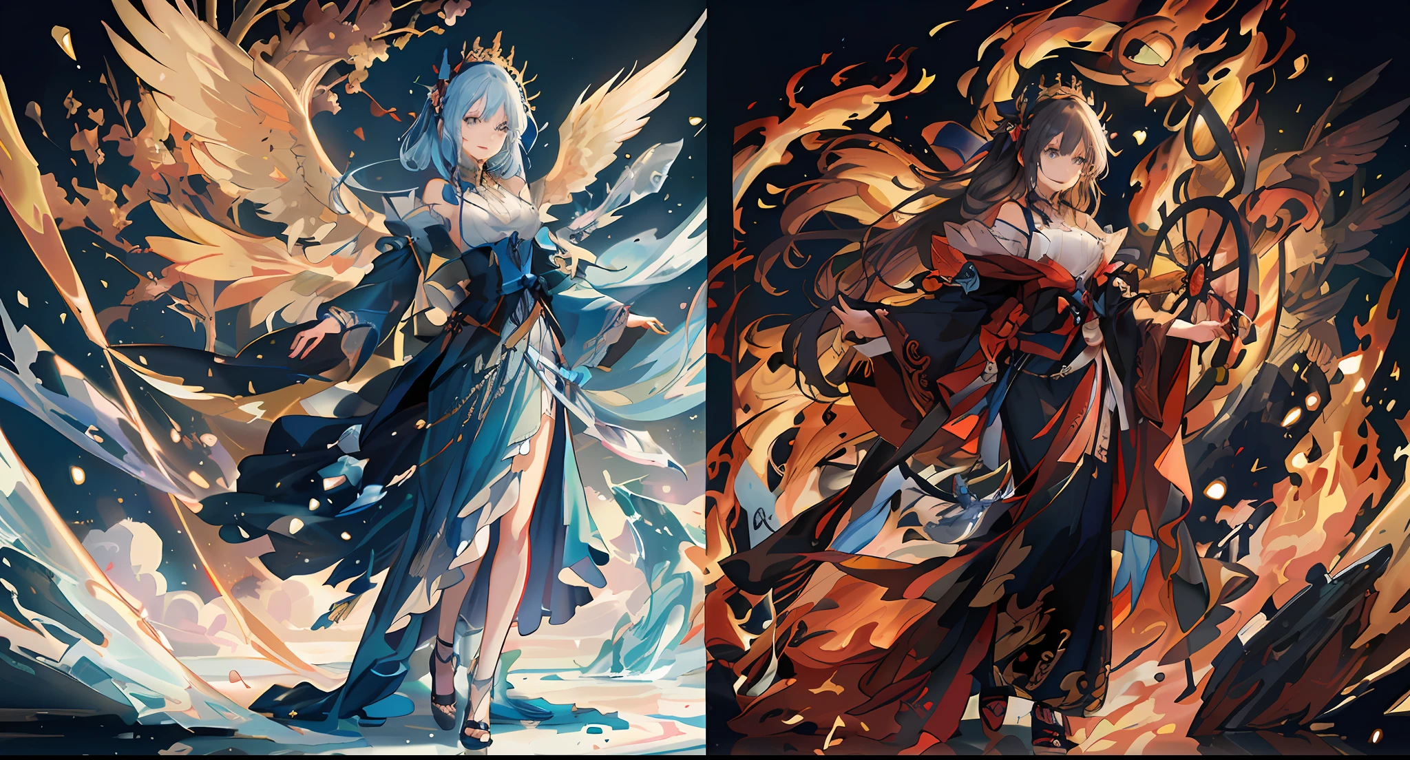 Anime characters with fire and flames in their hands, style of anime4 K, Anime art wallpaper 8 K, Anime fantasy artwork, Anime epic artwork, trending on artstation pixiv, Anime art wallpaper 4 K, Anime art wallpaper 4k, Detailed anime artwork, Anime fantasy illustration, Anime style artwork, Digital art on Pixiv, detailed anime art, vermillion and cyan