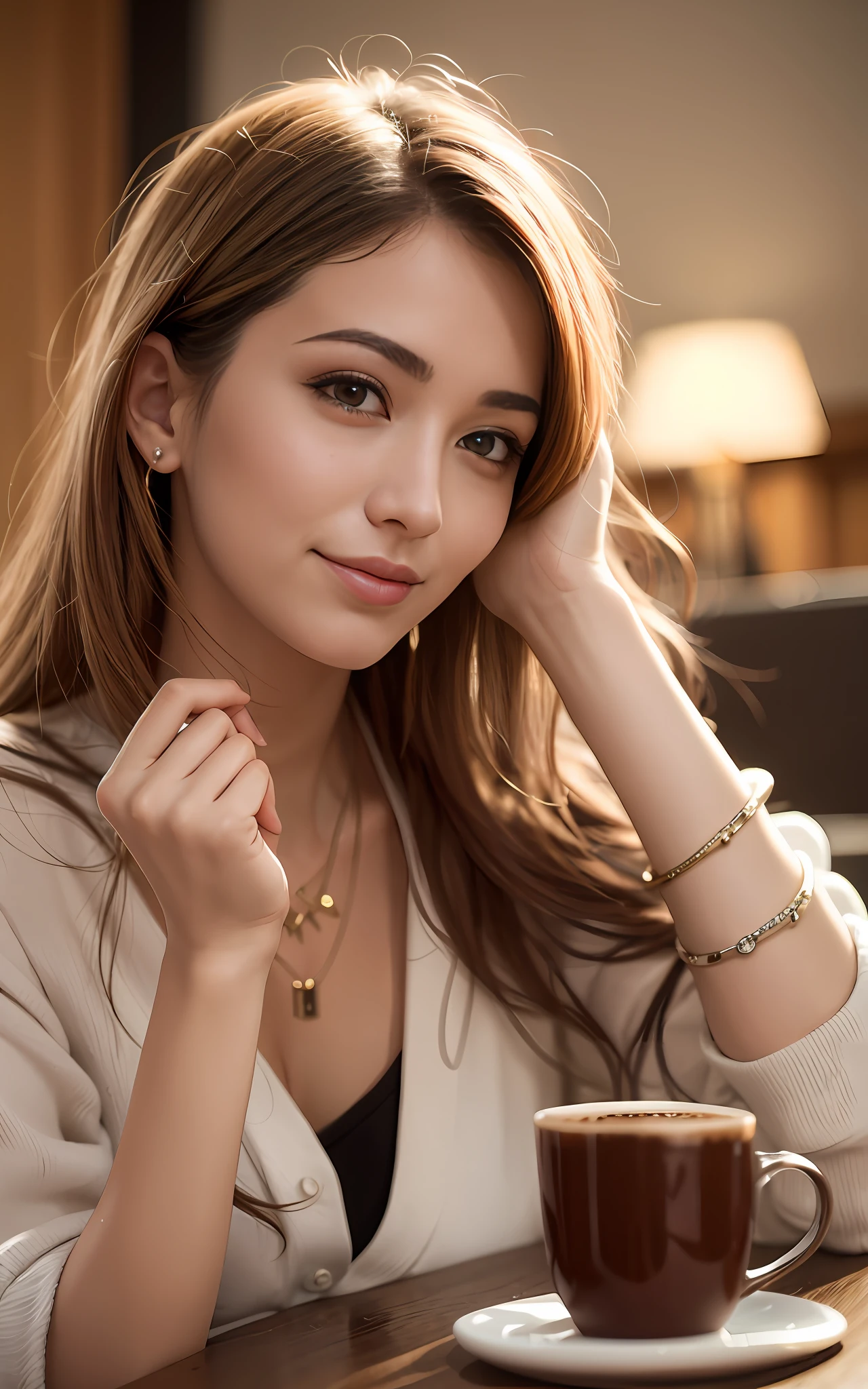 Beautiful woman relaxing in coffee shop