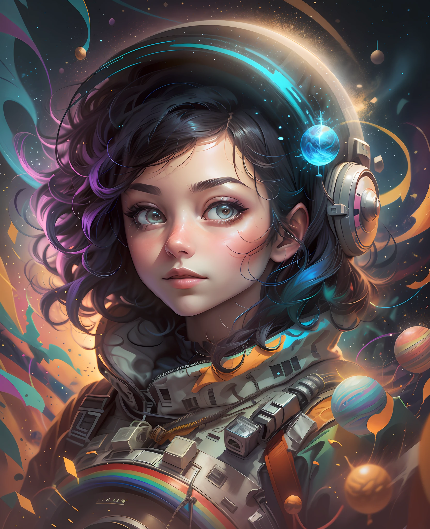 A man in an astronaut's costume holding a luminous orb, Holding a planet, cosmic and colorful, Journeys in espace, Art of eSpace, Papier peint incroyable, Style cosmique, Colors of espace, espace, Psychedelic atmosphere, 🚀🌈🤩, Univers Psychonaut, Illumination cosmique, In espace, Tenir la terre, astronaute, Astronaute futuriste, eespace, Eespace cosmique, inspired by Cyril Rolando