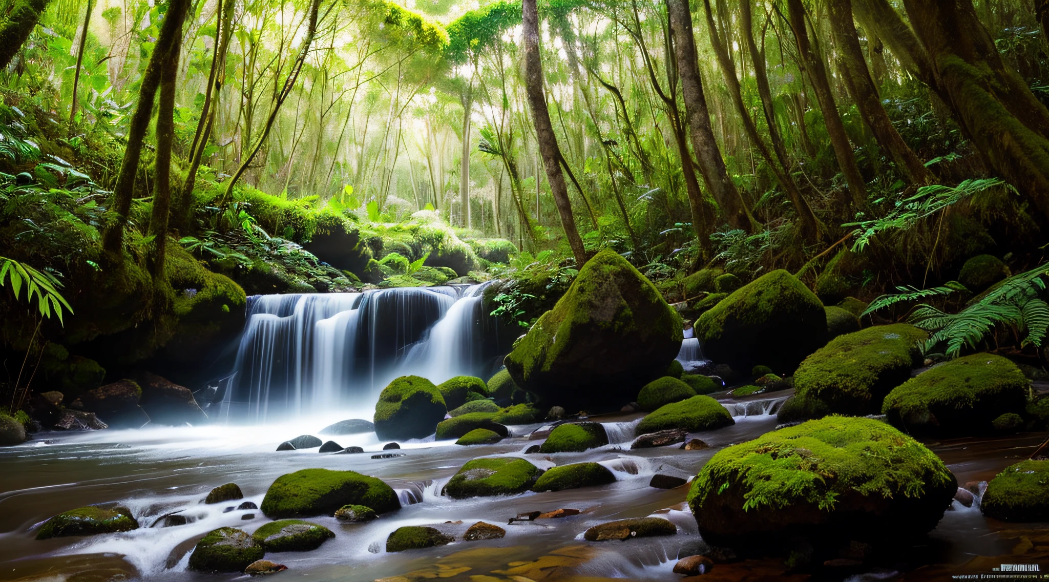 Lugar de natureza lindo e realista, floresta, com raios de luz,, natural lightting, natureza, mood lighting, estilo realista, alta qualidade, ultra detalhes --auto