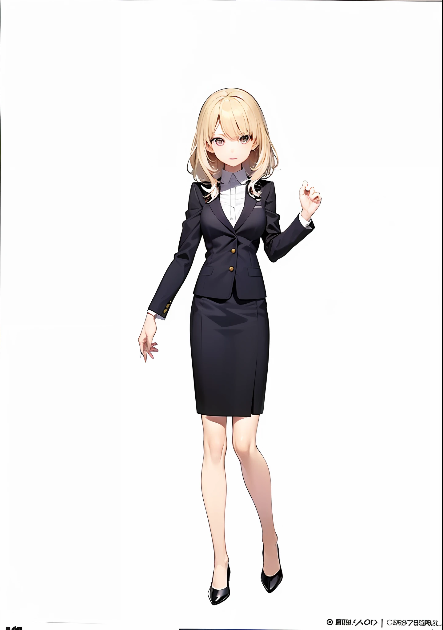 Woman in business suit standing with hands in the air, anime vtuber full body model, single character full body, a female anime character, Anime girl named Lucy, Girl in suit, Anime visuals of cute girls, anime full body illustration, Girl in a suit, Official art, full body single character, Anime Best Girl, kinmoza!