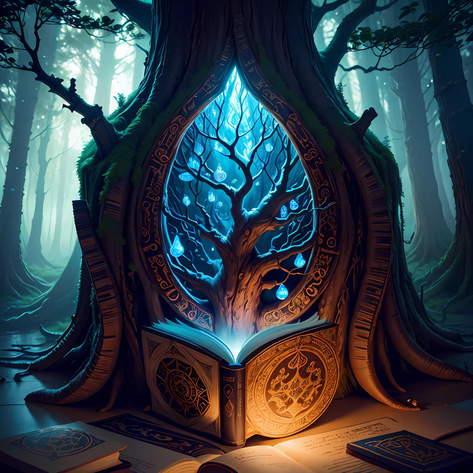 An ancient library of knowledge hidden within a colossal tree's hollow trunk, illuminated by soft glowing bioluminescent plants, ancient books and scrolls filling the shelves, the air filled with a sense of wisdom and mystery, Photography, macro lens, f/2.8, capturing intricate details and rich colors, --ar 1:1 --v 5 --auto