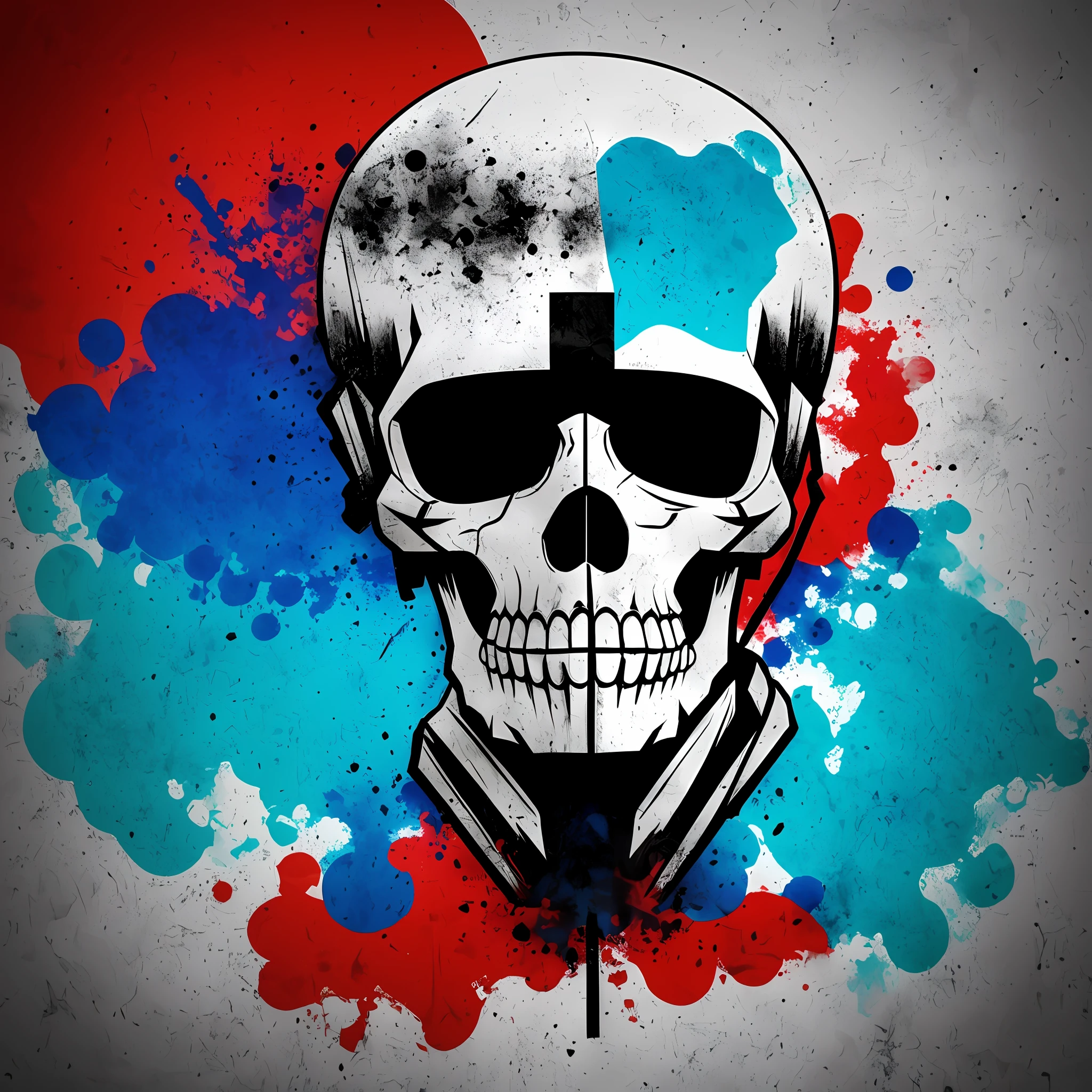 crie uma imagem simples de uma caveira com o cerebro exposto. use para fazer a imagem as cores azul, vermelho, preto e branco --auto