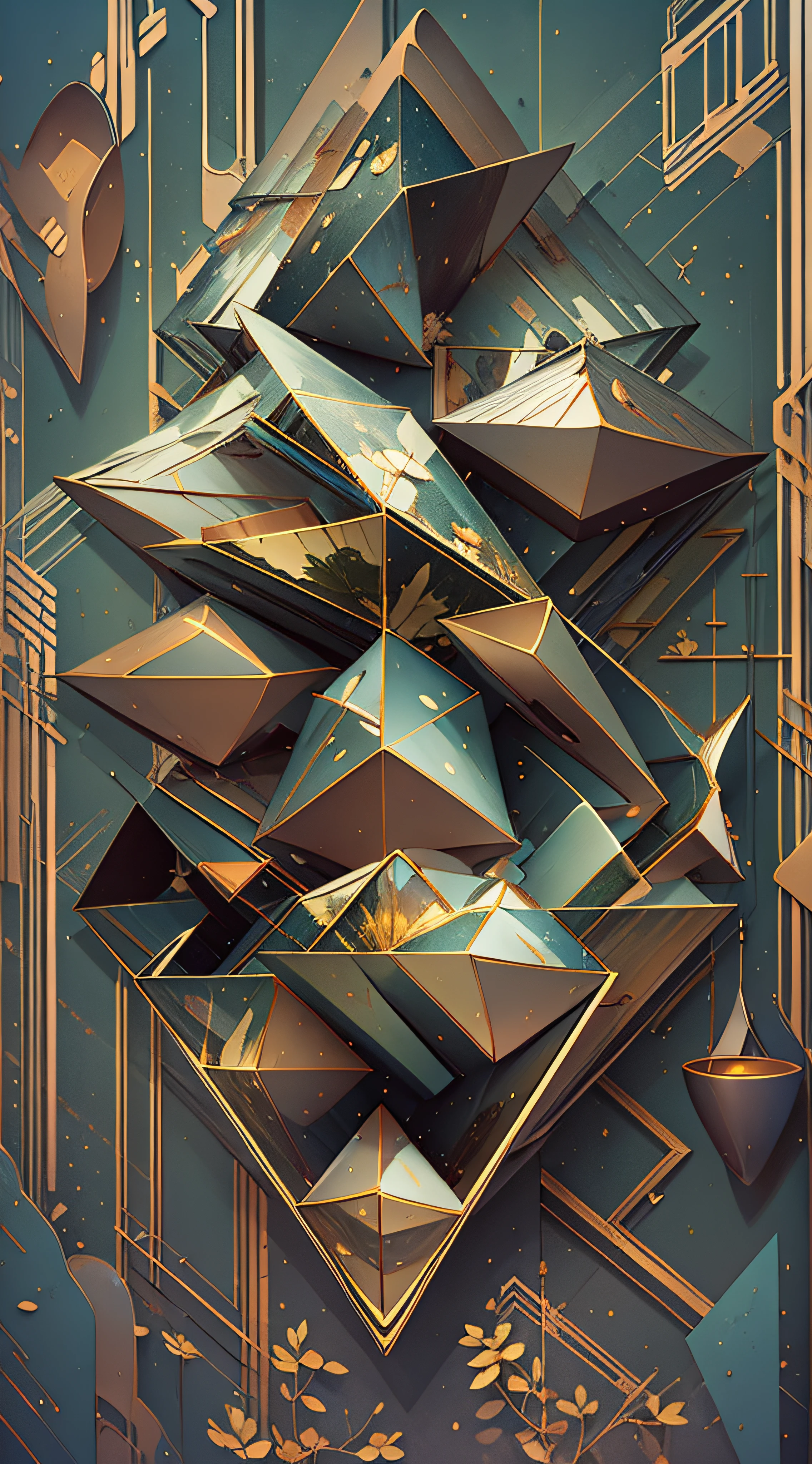 The avatar consists of simple geometric shapes，planar，closeup cleavage，In fantastic installation style，Realistic and imaginative，hang/hang，Multi-layered collage，metals，highlight，Divergence