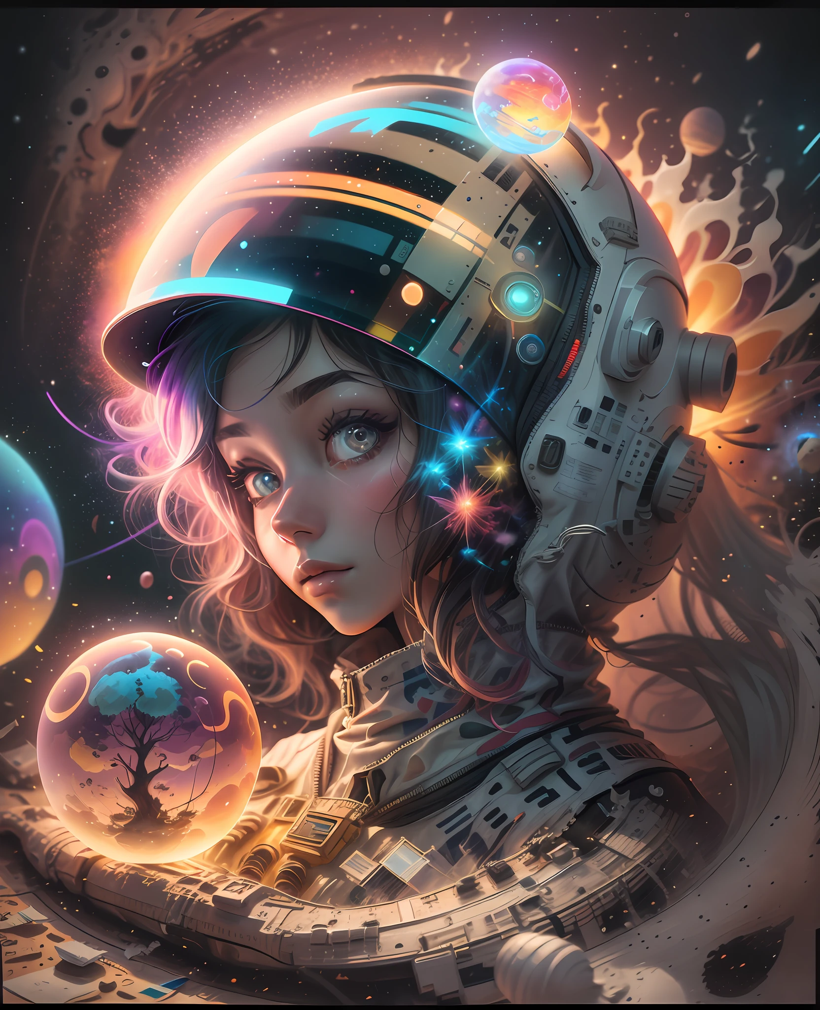 A man in an astronaut's costume holding a luminous orb, Holding a planet, cosmic and colorful, Journeys in espace, Art of eSpace, Papier peint incroyable, Style cosmique, Colors of espace, espace, Psychedelic atmosphere, 🚀🌈🤩, Univers Psychonaut, Illumination cosmique, In espace, Tenir la terre, astronaute, Astronaute futuriste, espace, Espace cosmique