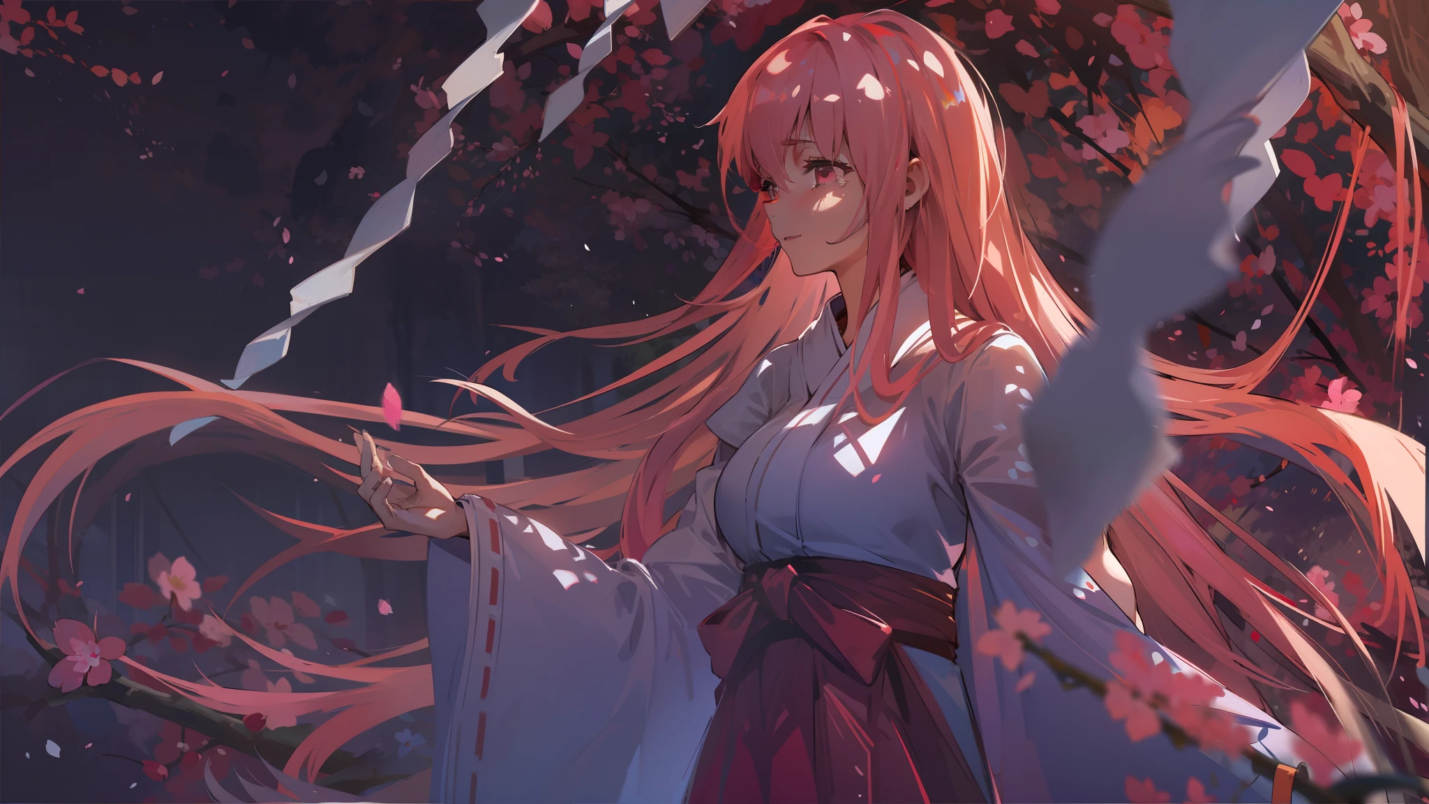 Anime girl with long pink hair standing in front of a tree - SeaArt AI