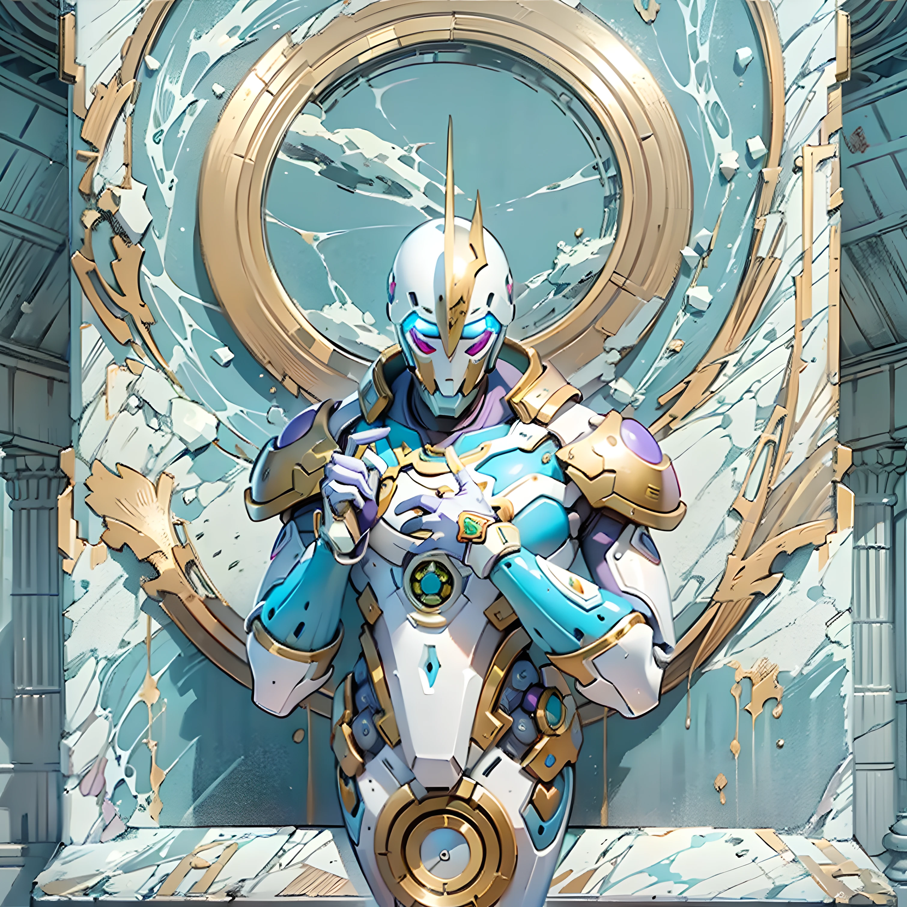 marble, lilac, sea blue, daylight, beautiful, slab, marble pattern, gold deposit, violet, pristine white , statue , overwatch , futuristic , robots , zenyatta overwatch . surreal , extreme detail , 8k , ultra HD , extreme detail , hyper realistic , Overwatch animated shorts , beautiful scenary.