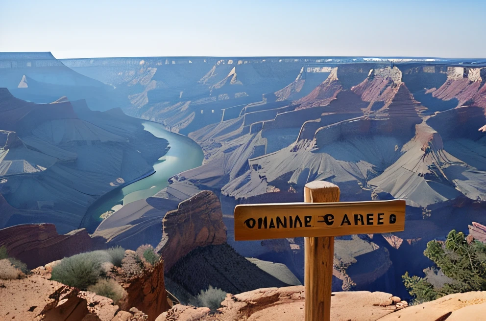 There is a sign on the side of the mountain, Grand Canyon, Grand Canyon in the background, The top of the canyon, High vantage point, by Linda Sutton, by David Donaldson, in door : Arnie Swekel, in door : Dennis Ashbaugh, in door : John J Park, David Simpson, Look at it this way., in door : Caroline Mytinger, Yes, Robert Peake