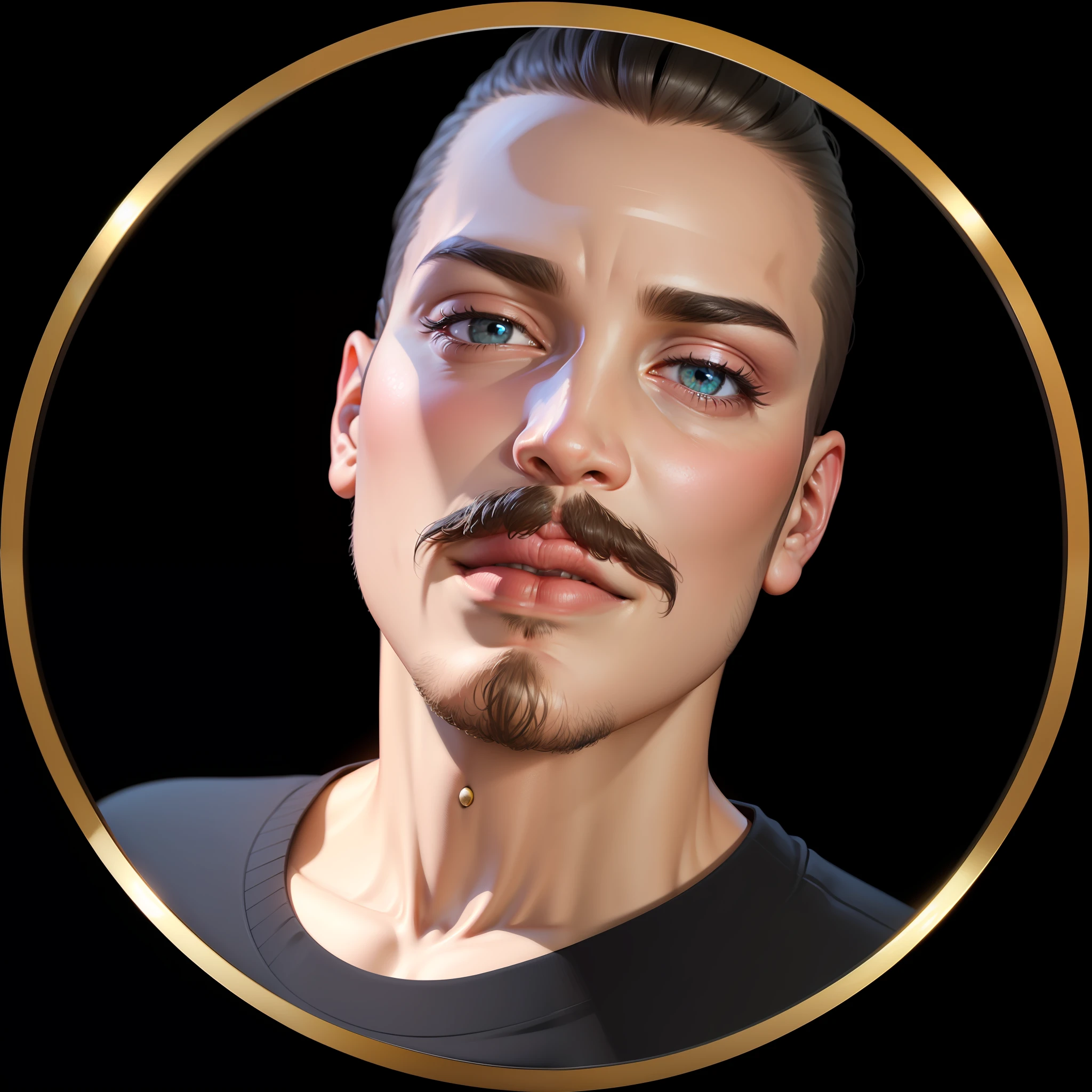 Mesma imagem, relevo 3D ultra realista, rosto de ciborg, bigode completo, fones de ouvido estilo hacker. 8k altamente detalhado --auto