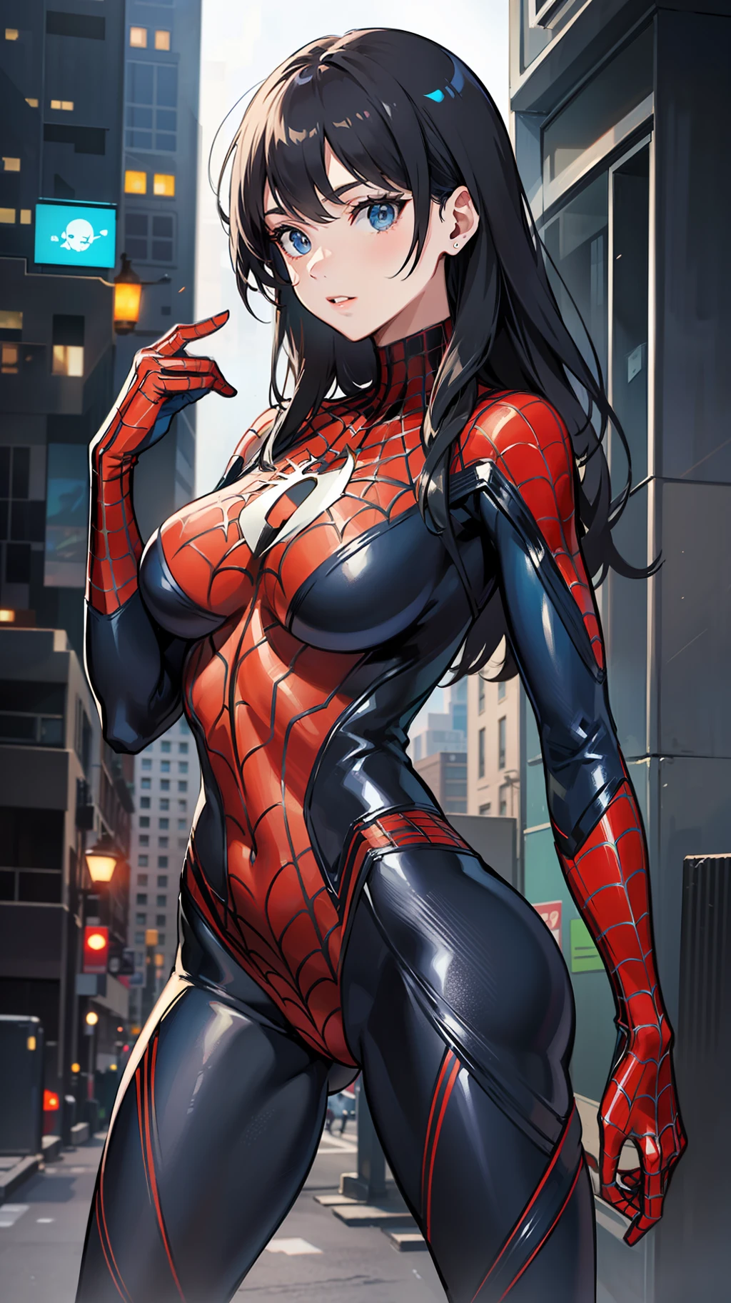 The female version of Spider-Man,The head is all lived,without showing face,Sexy suit,Sexy standing pose