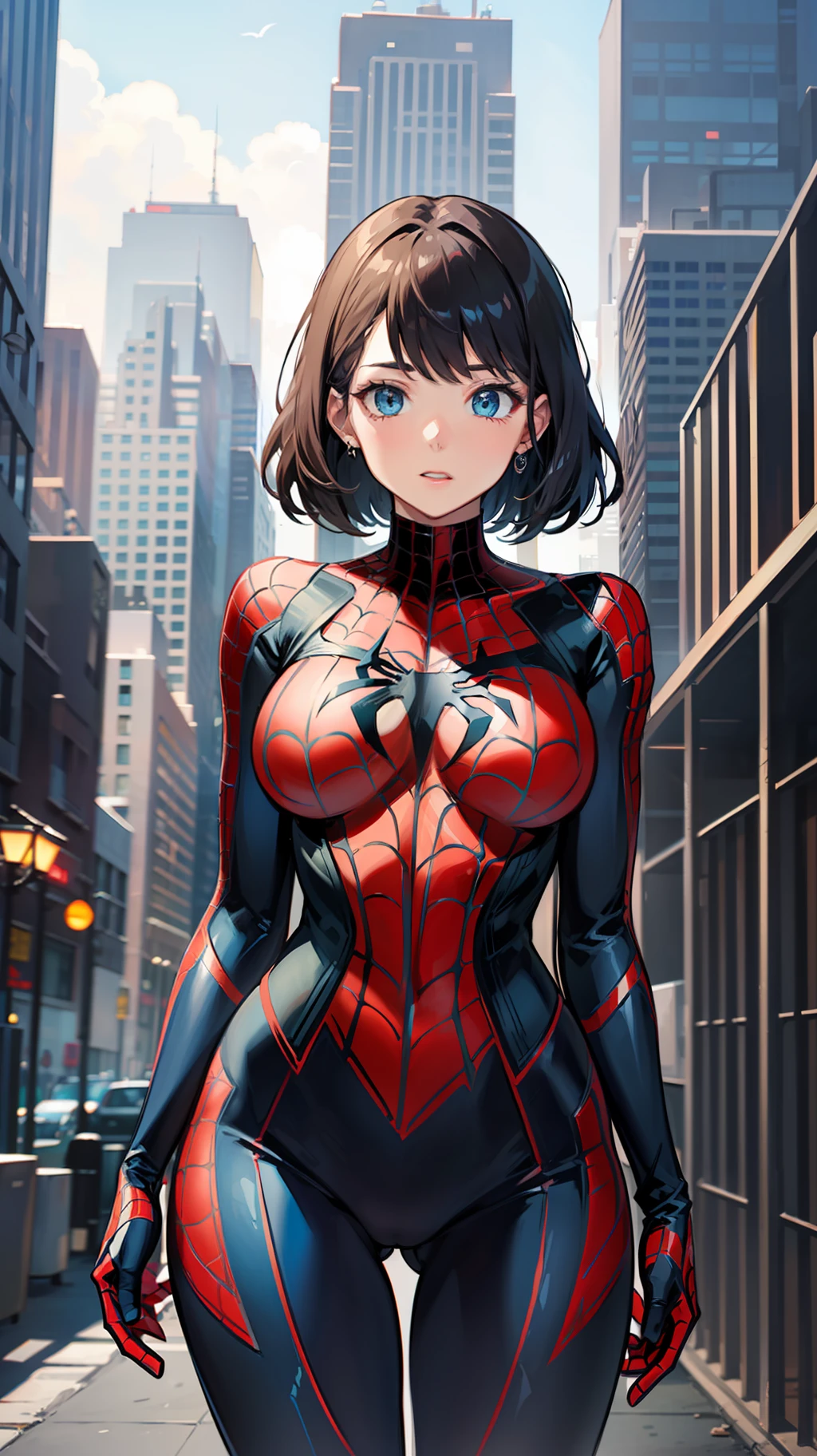 The female version of Spider-Man,The head is all lived,without showing face,Sexy suit,Sexy standing pose