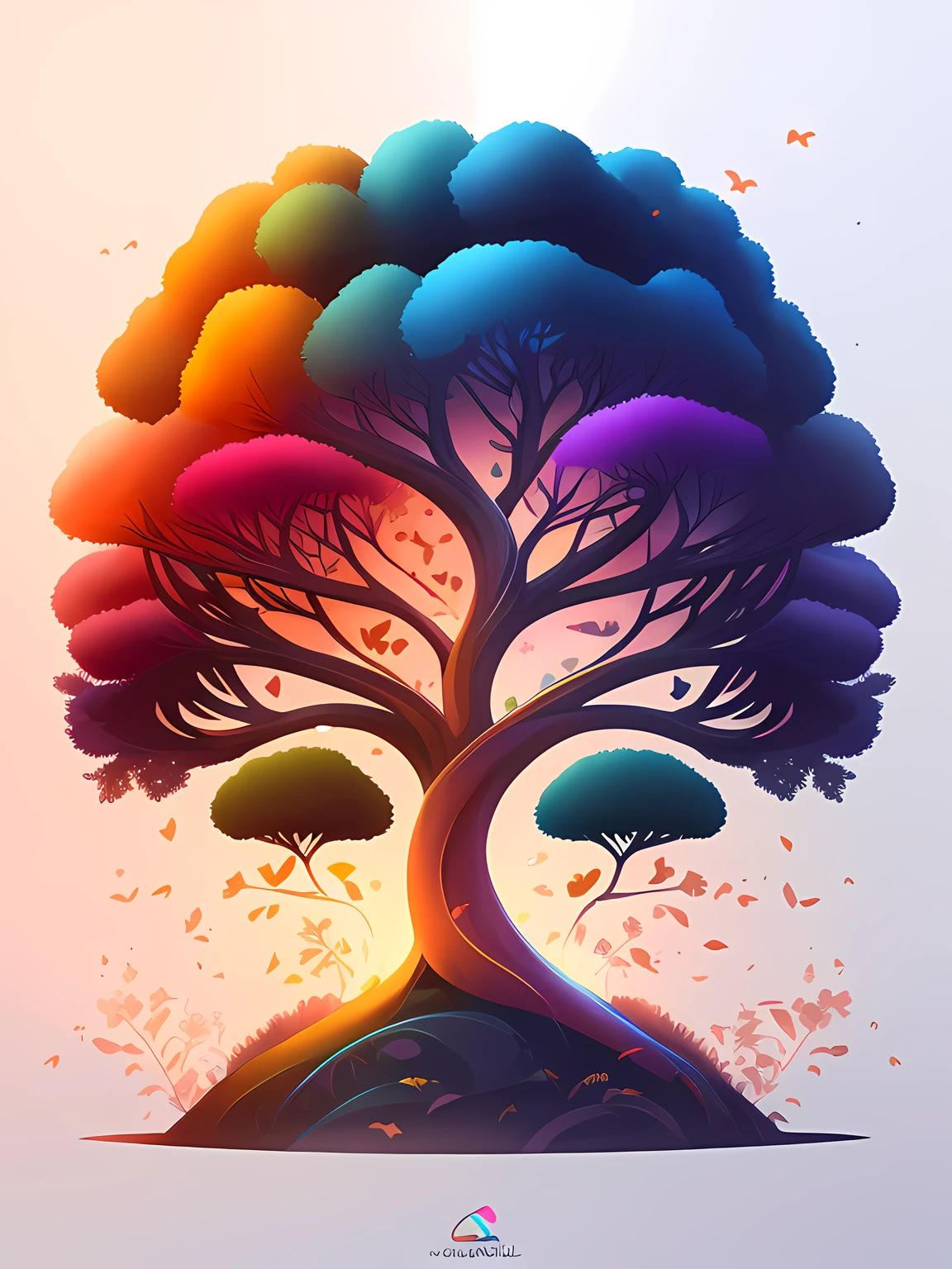 There is a tree with many colors in the middle of a hill, fantasy tree, Jen Bartel, magic tree, a beautiful artwork illustration, magic tree, Arte bonita UHD 4K, Procreate Illustration, full-colour illustration, colorful otherworldly trees, intricate rainbow environment, full-colour illustration, arte conceitual colorida, baixo detalhamento. pintura digital, stunning digital illustration