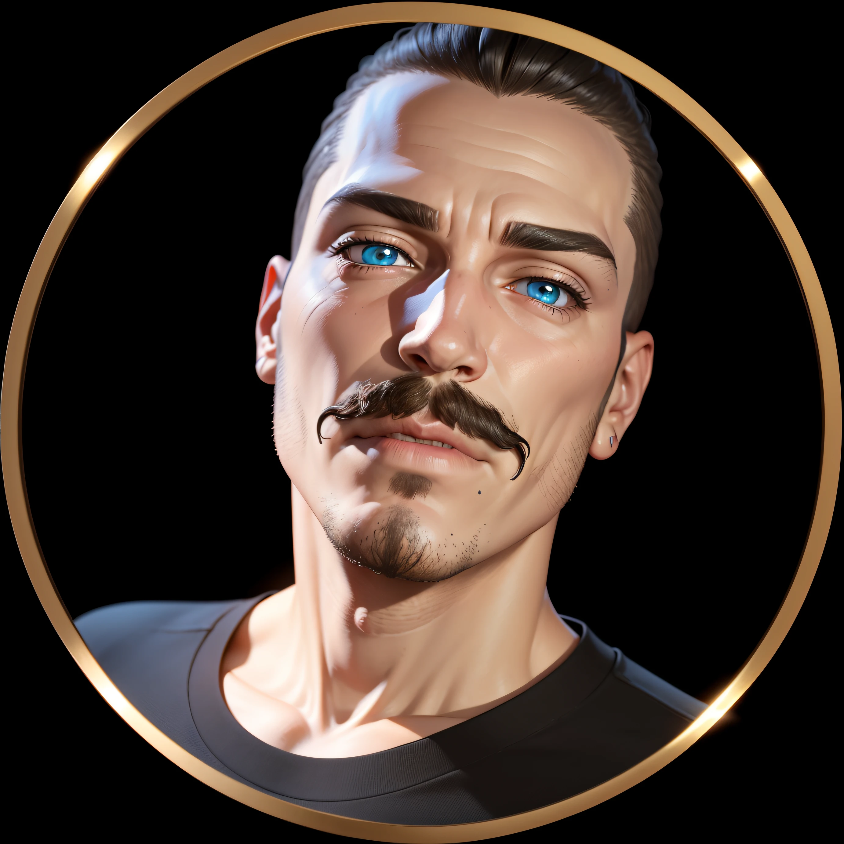 Mesma imagem, relevo 3D ultra realista, rosto com detalhes de cyborg, Robotic style full mustache, fones de ouvido estilo hacker. 8k altamente detalhado --auto