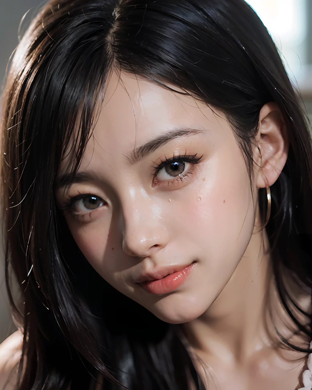 (8k、RAW Photos、photo-realistic:1.25)、Cowboy Shot、(Thin lip gloss、Thin eyebrows、eyelash、Tear bag、Pattsun bangs、Shiny face、shinny skin、Top best Quality、ultra-high-res、Depth-of-field、Color Aberration、Caustics、Wide range of lighting、Natural shading、Kpop Idle) thigh strap、calm、Long、smile、Little devil、In the house