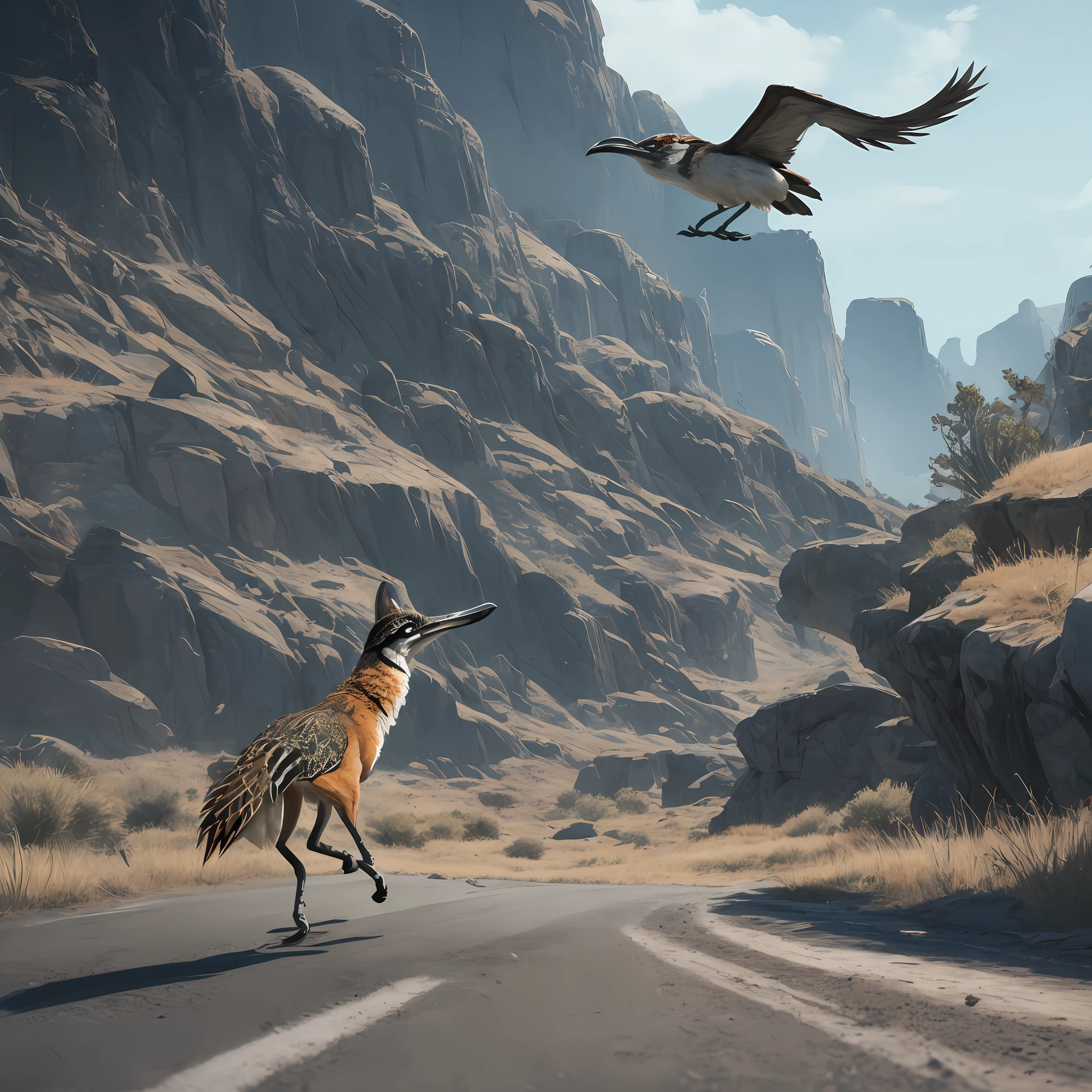 Roadrunner, coyote concept art, line art, 4k