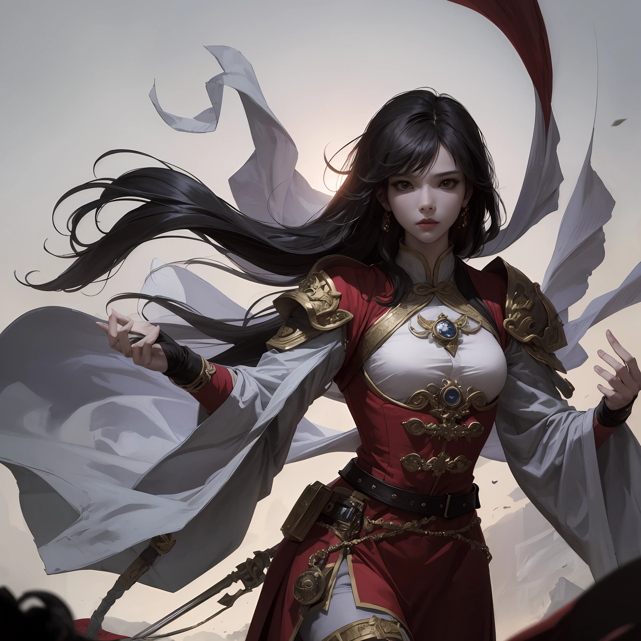 hq, manhua, a woman warrior, alchemist, scene, black and white, Xia Da's style, inspired by Chang Ge Xing. --auto