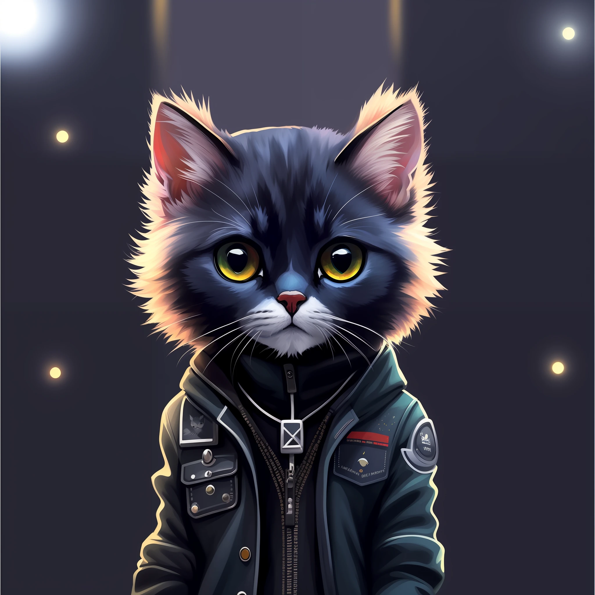 There is a cat that is wearing a jacket and a hood, arte digital detalhada bonito, painting digital adorable, arte digital bonito, gato cyberpunk, Arte digital altamente detalhada em 4k, arte digital peluda, Retrato de personagem peludo, Arte digital detalhada em 4k, arte detalhada bonito, Gato. pintura digital, retrato de alta qualidade, papel de parede de alta qualidade, pintura digital altamente detalhada