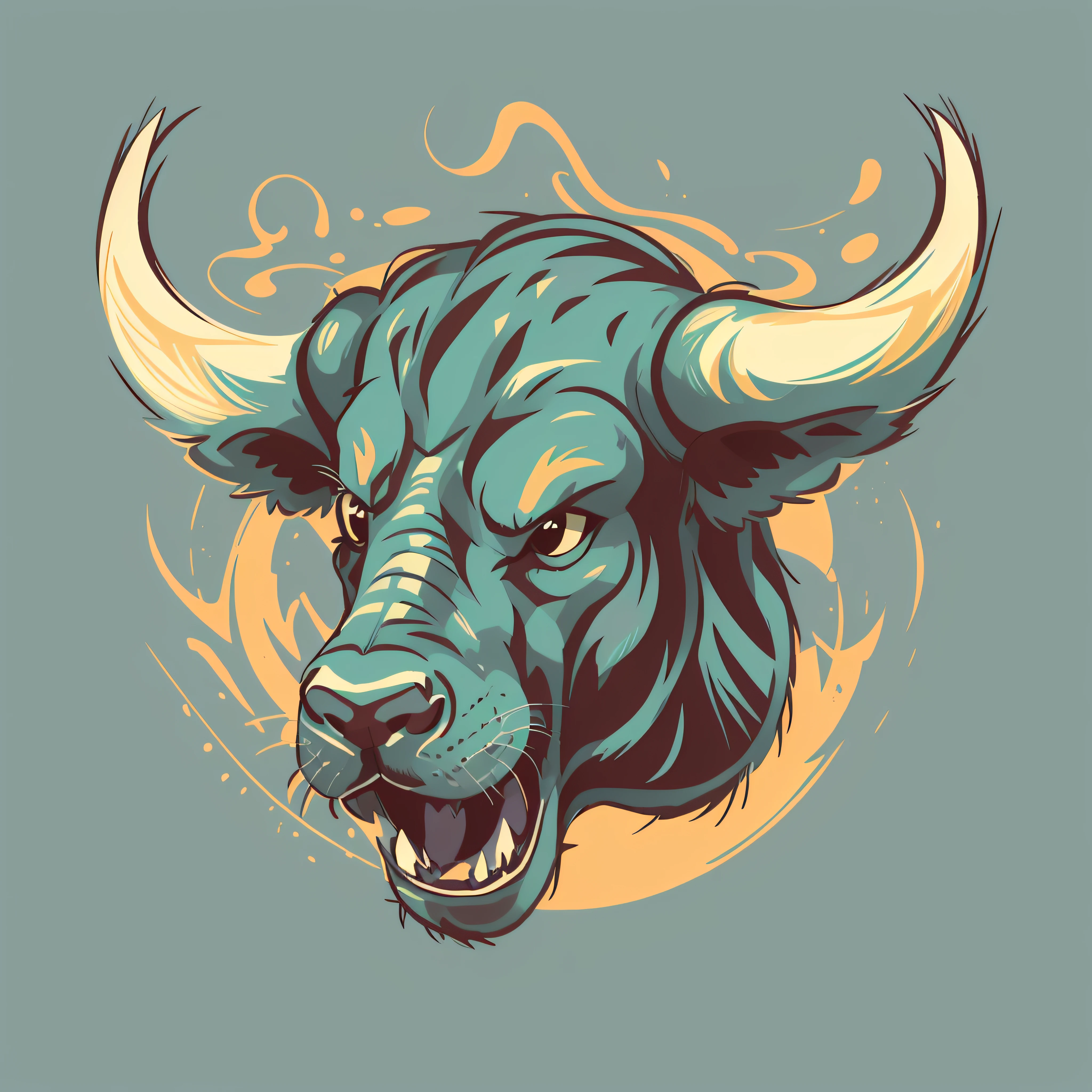 graphic for t-shirt design, clean logo, vector image, bull