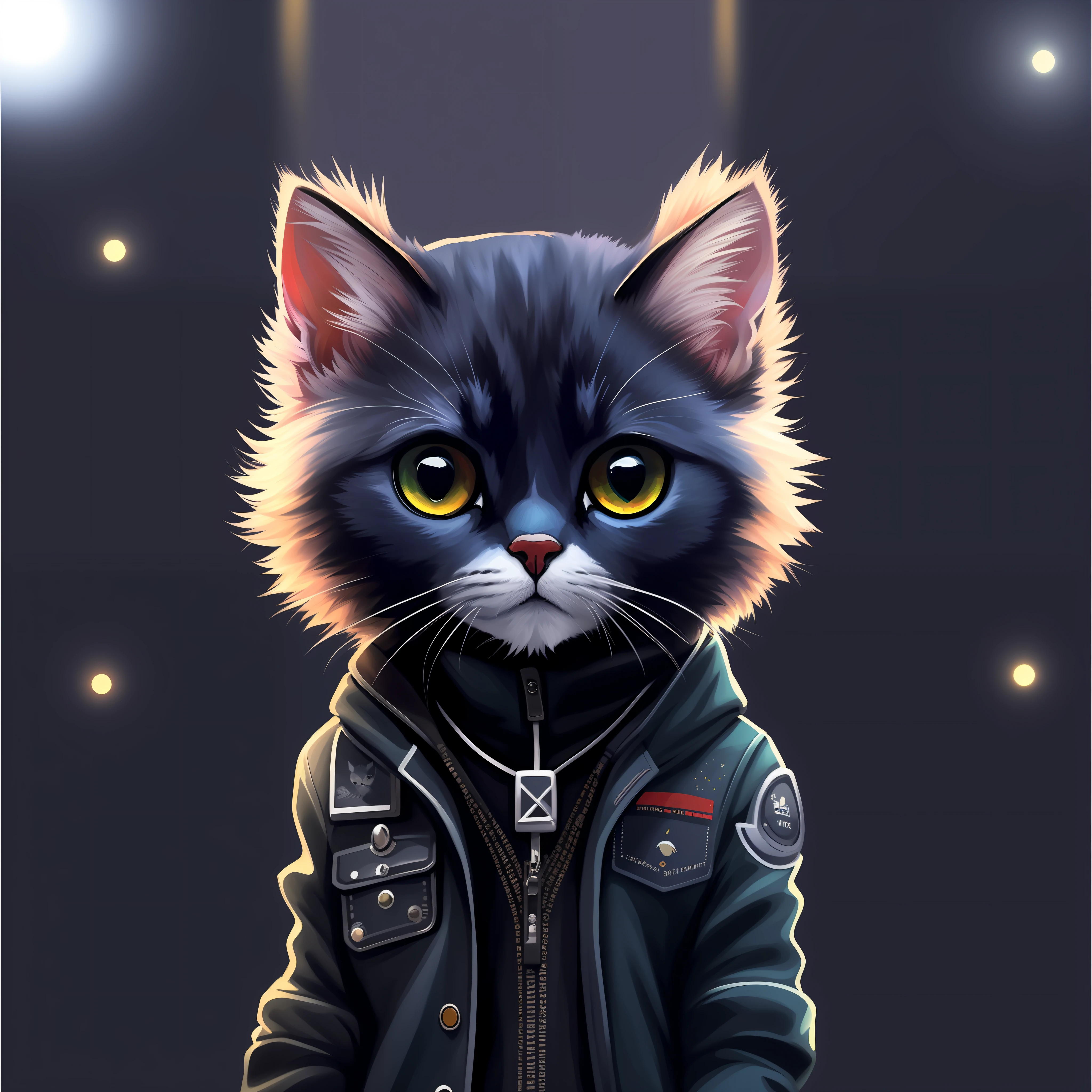 There is a cat that is wearing a jacket and a hood, arte digital detalhada bonito, painting digital adorable, arte digital bonito, gato cyberpunk, Arte digital altamente detalhada em 4k, arte digital peluda, Retrato de personagem peludo, Arte digital detalhada em 4k, arte detalhada bonito, Gato. pintura digital, retrato de alta qualidade, papel de parede de alta qualidade, pintura digital altamente detalhada