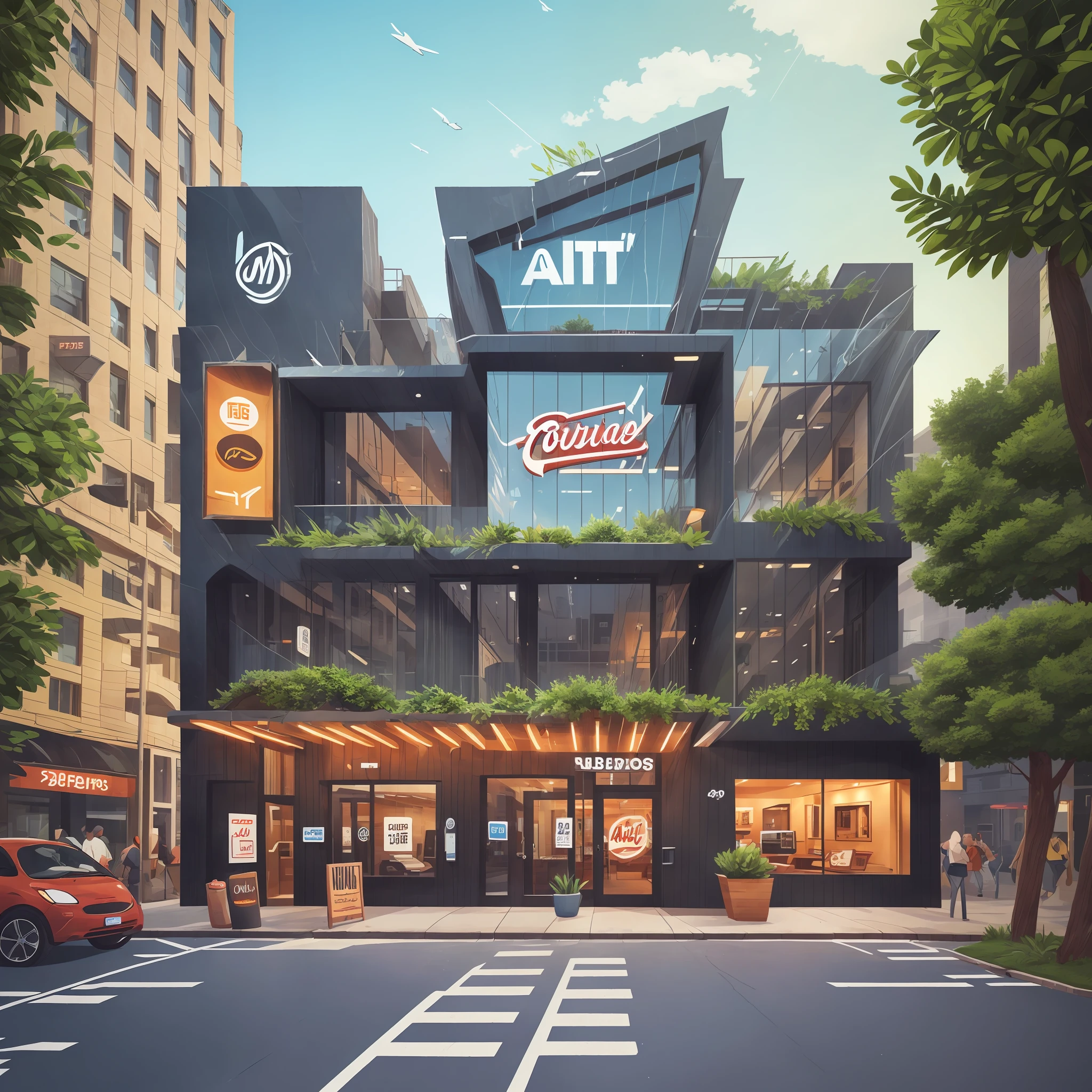 buildings with a sign with your brand --auto
