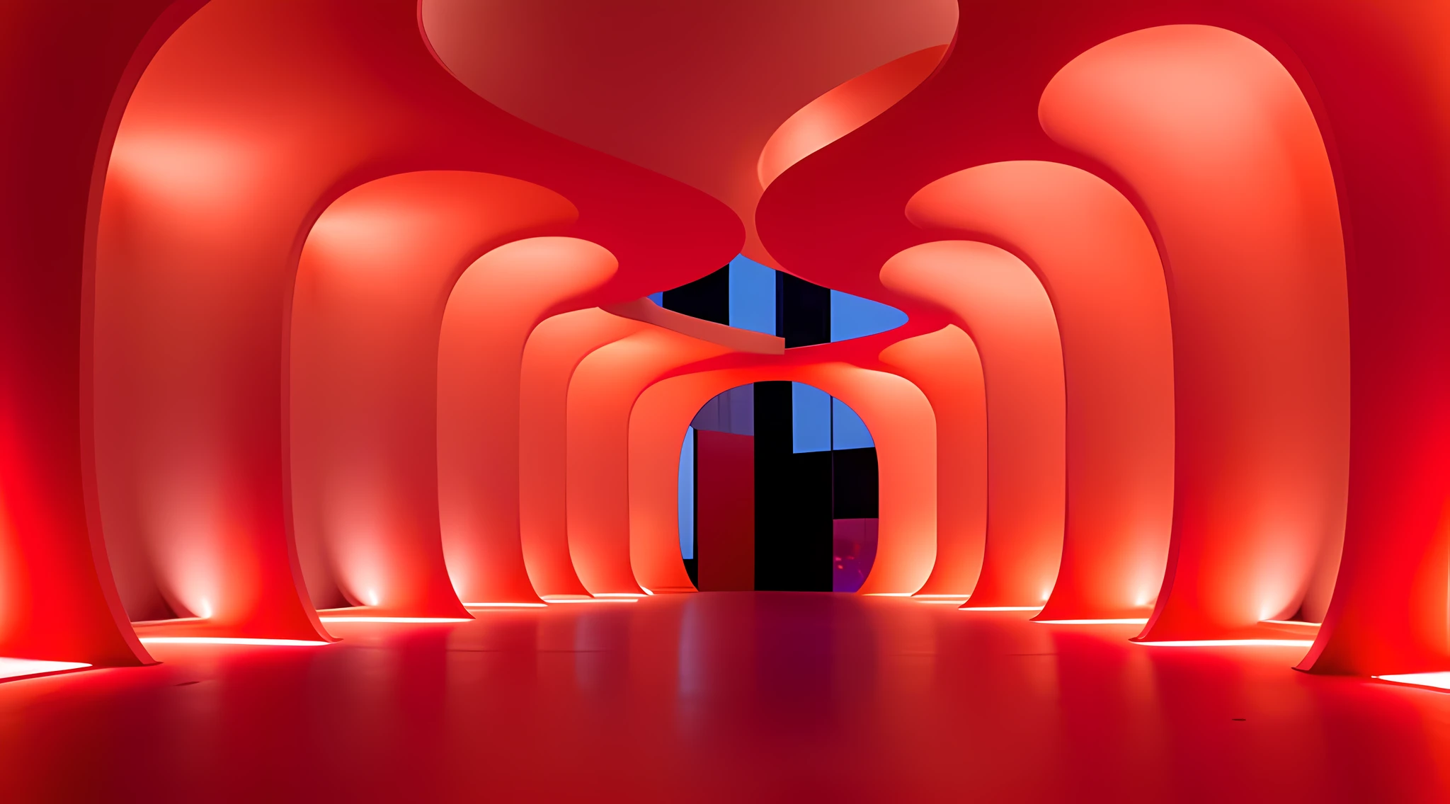 Arafeld image of red sculpture,There is a cross in the middle, author:Chass is silent, high quality architectural art, psychedelic architecture, portal. zaha hadid, inspired by Zha Shibiao, futuristic architectural art, red neon lights inside it, large translucent art statues, Verner Panton, in style of zaha hadid architect