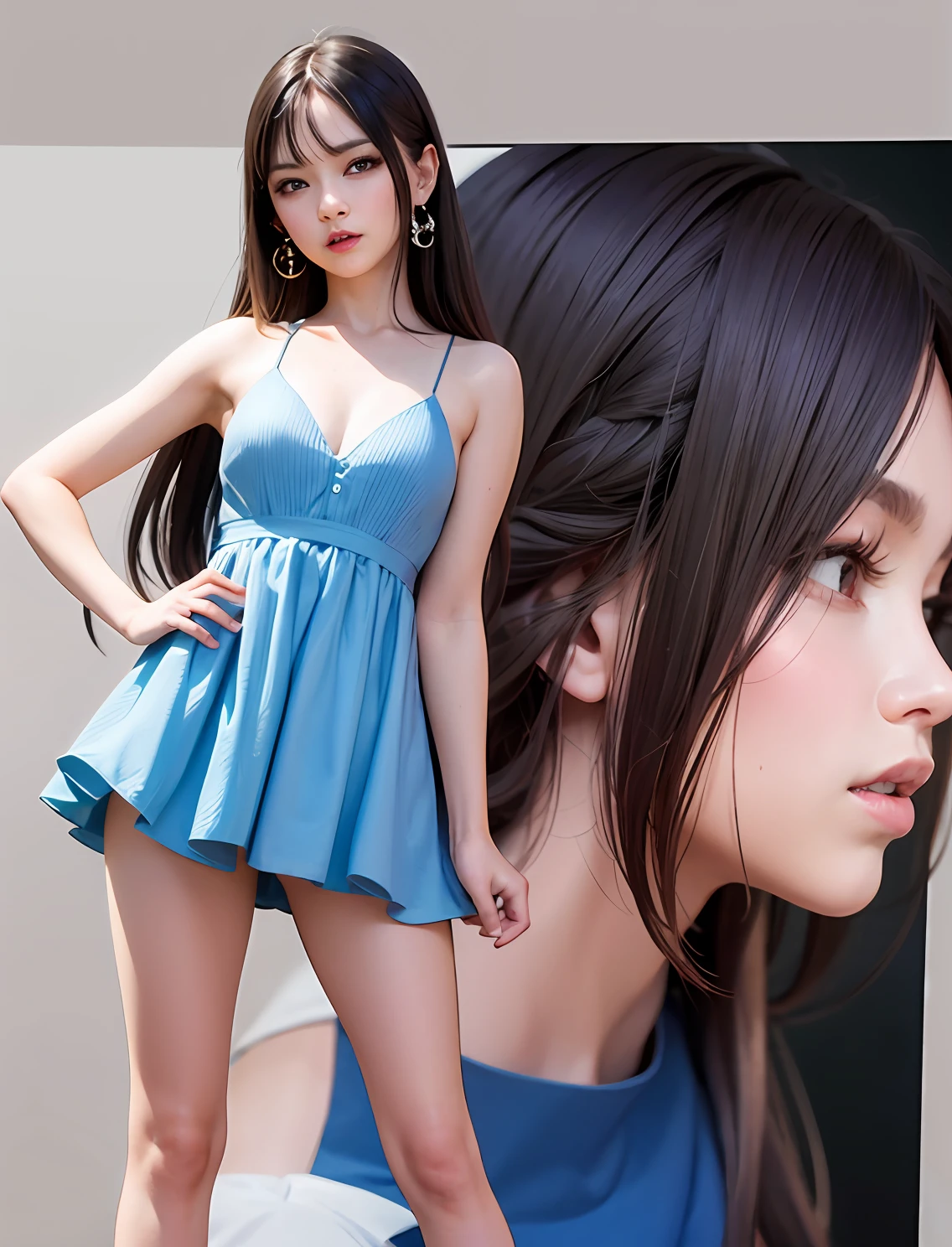 Blackpink Lisa wears white and a blue dress