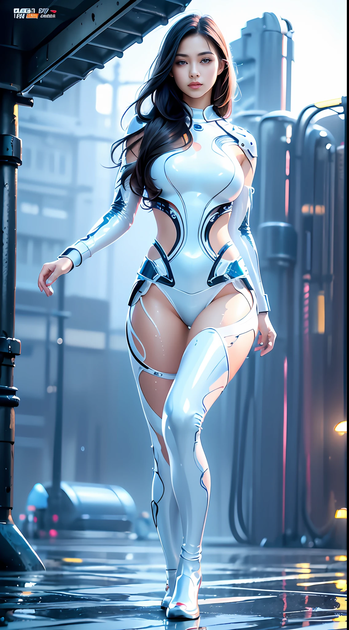 Realistic full body portrait of a girl 20 years younger. perfect body, realistic perfect body composition, wet body in rain, waterfall scene. Realistic beautiful blue eyes, cool face, fair skin, good looking, tattoo art, sexy liquid acrylic outfit, warm dreamy light, volumetric light, adventure style pulp, dynamic gradient, vivid color, illustration, highly detailed vector curve, simple, smooth and clean, vector art, smooth, color, vibrant color kiss, character design. High image quality, meticulous detail, perfect realistic work