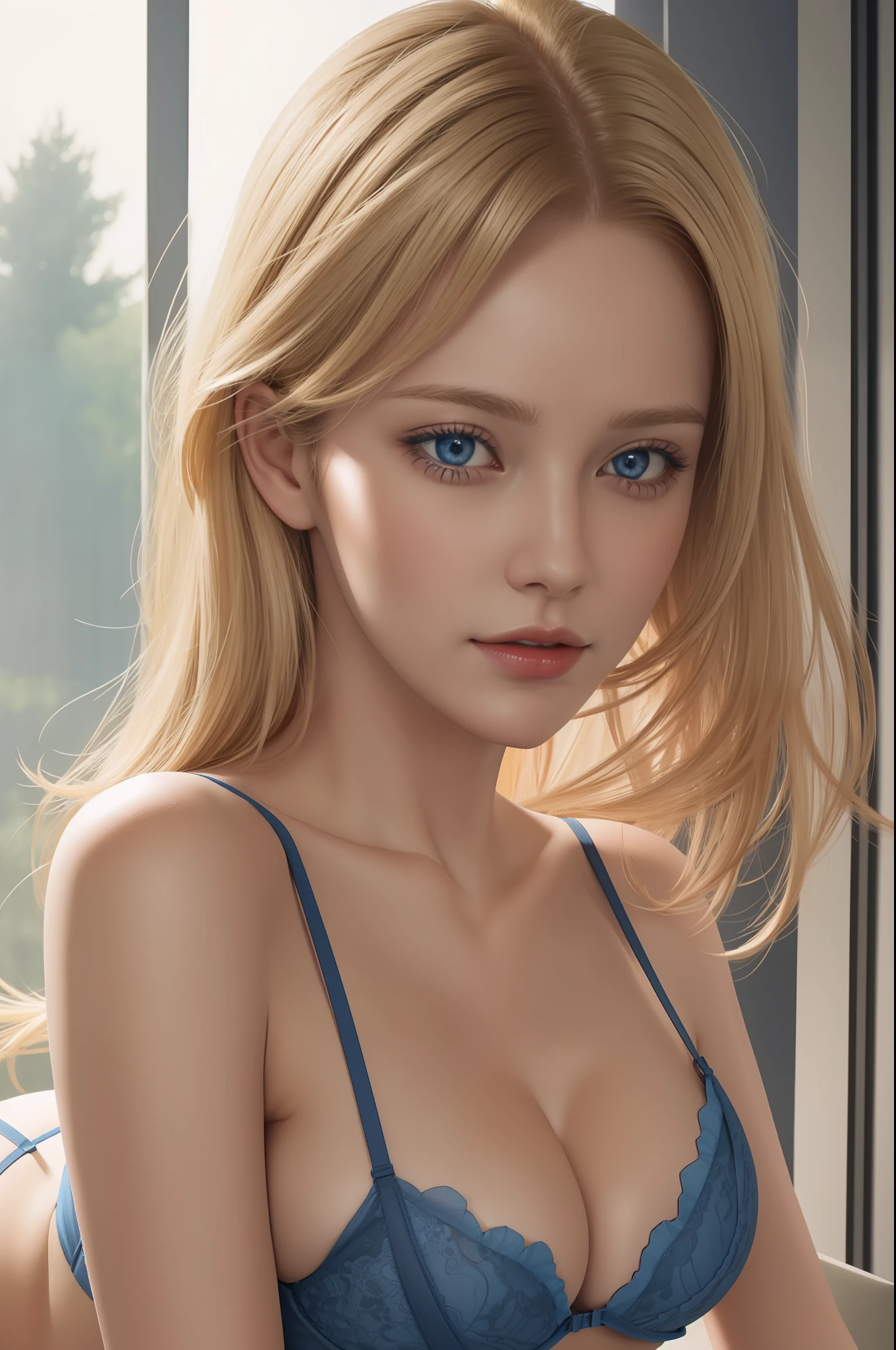 blond woman with blue eyes and red bra top posing for a picture, stunning digital illustration, photorealistic anime girl render, realistic digital illustration, realistic digital art 4 k, realistic digital art 4k, digital , natural realistic skin, skin pores, wrinkles, cellulite, detailed and realistic, Perfect breast and ass, studio, detailed , close-up portrait, 50mm, dark background,