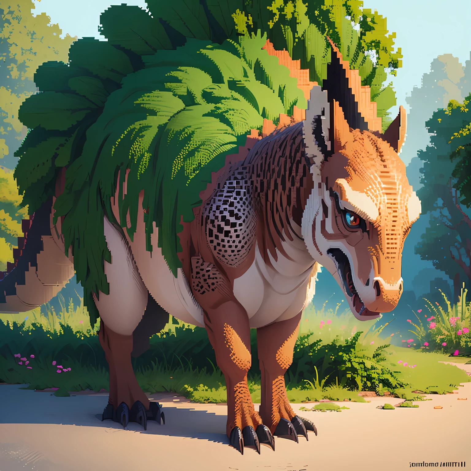 pixel art, arte digital, um dinossauro feito de pixels. --auto