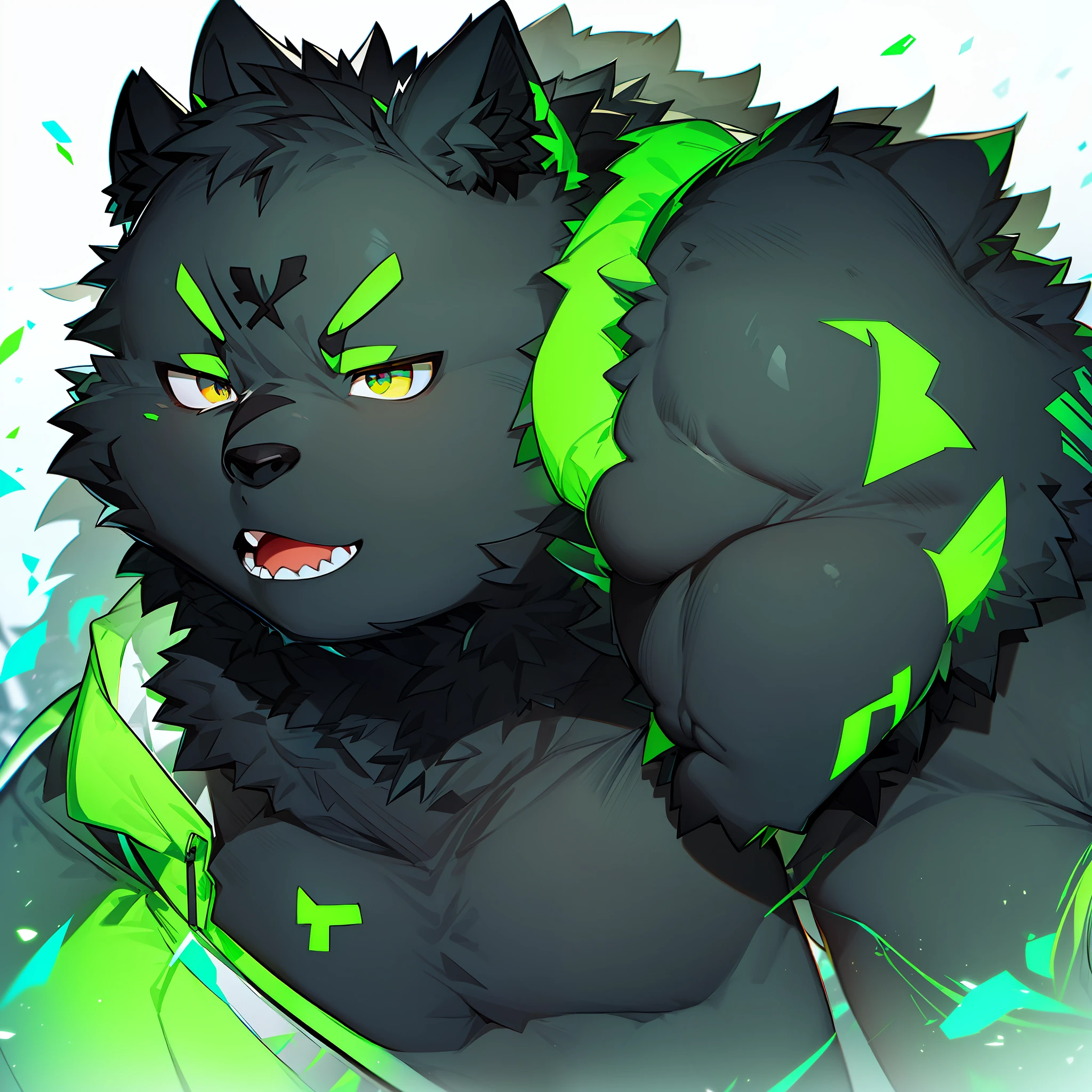Furry，Black Panther，Fluorescent green pattern，green pupills