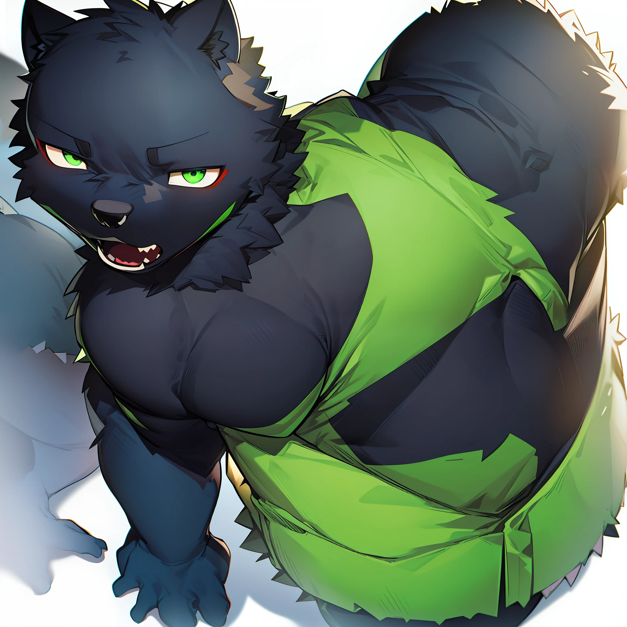 Furry,Black Panther,Fluorescent green pattern,green pupills