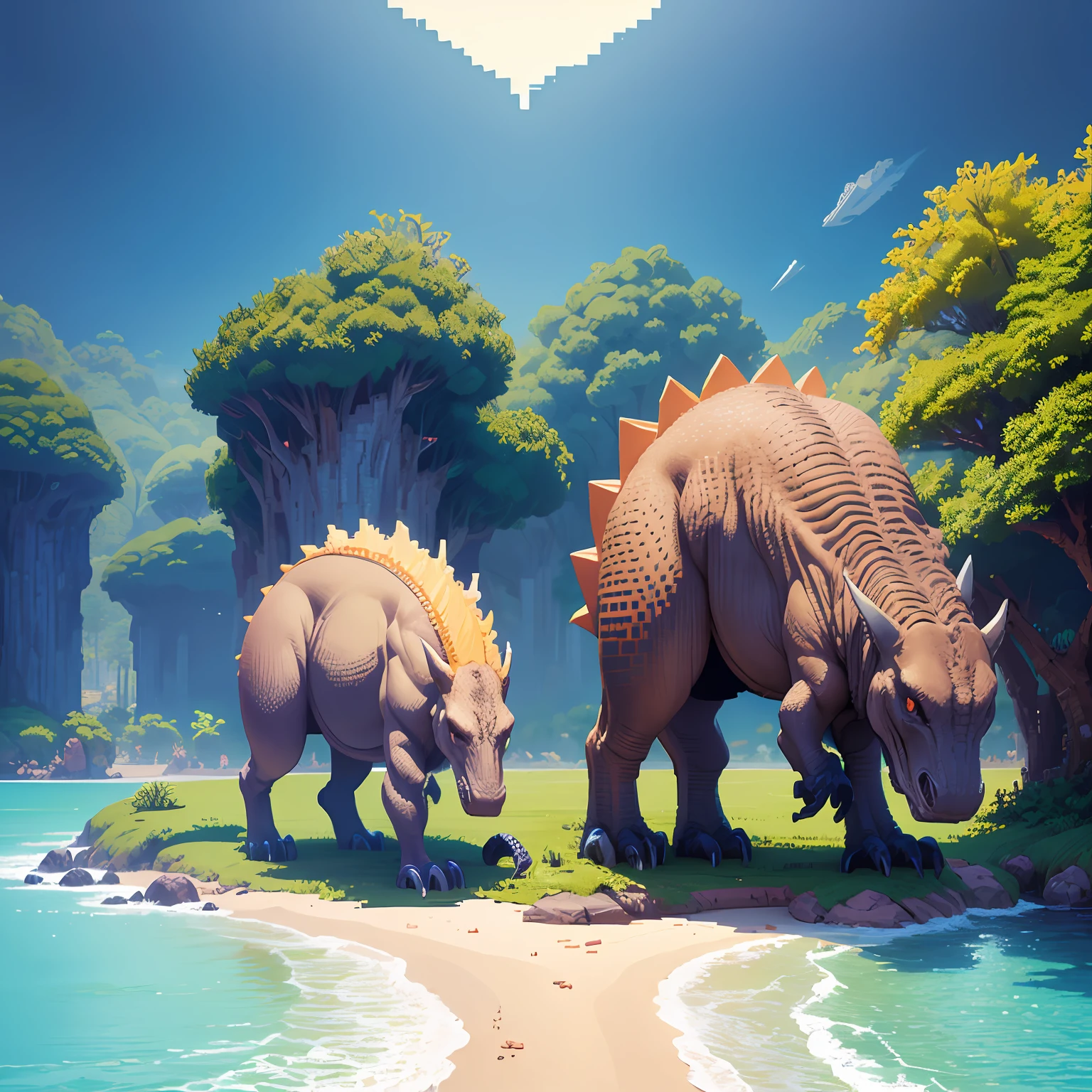 pixel art, arte digital, um dinossauro feito de pixels. --auto