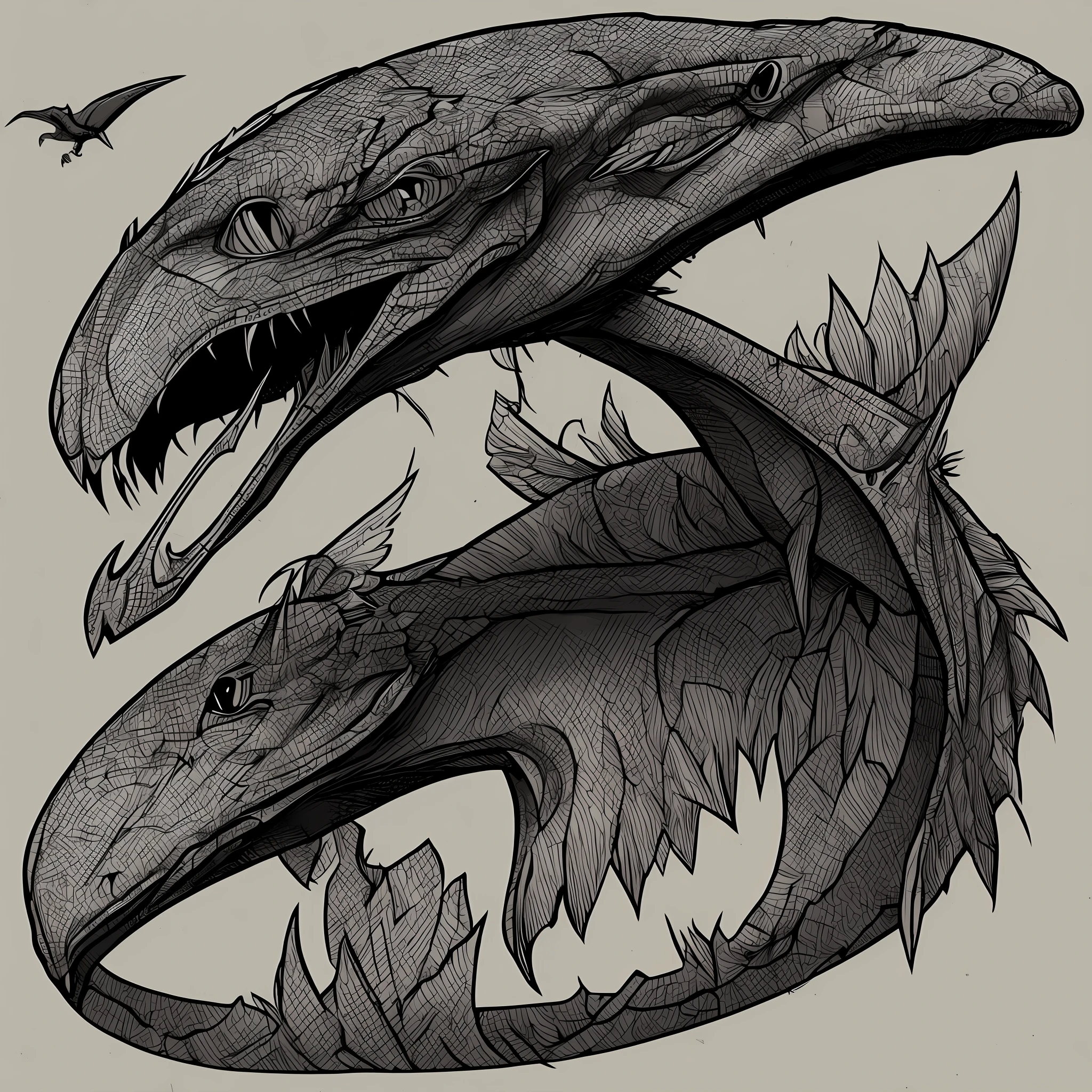 pterodactyl, concept art, line art, 4k